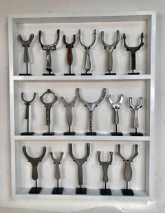 Collection of 17 Unusual Antique Sling Shots in a Custom Shadow Box Frame