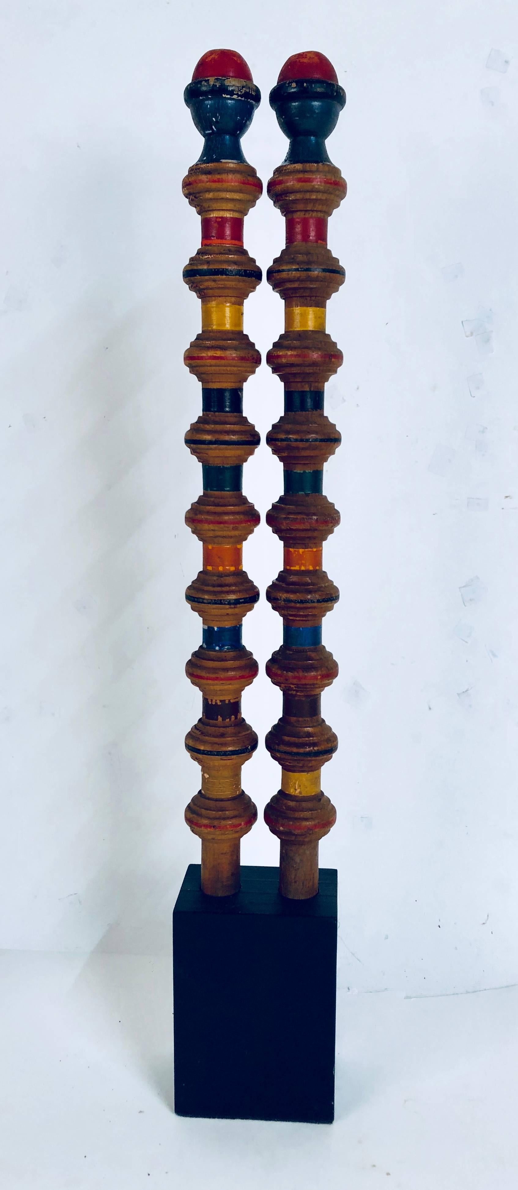 20th Century Collection of Antique and Vintage Colorful Croquet Posts in Custom Block Stands
