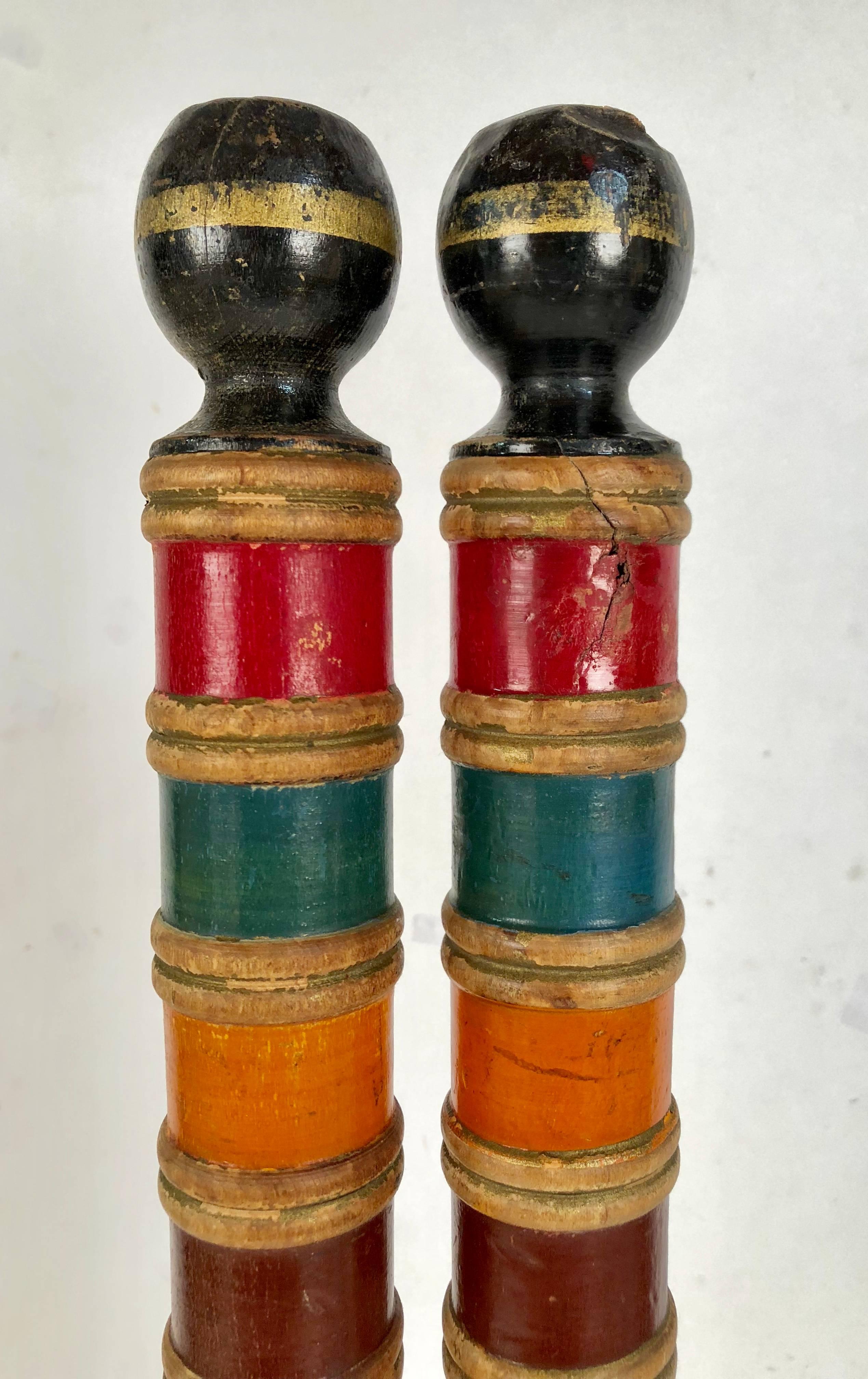 Collection of Antique and Vintage Colorful Croquet Posts in Custom Block Stands 4