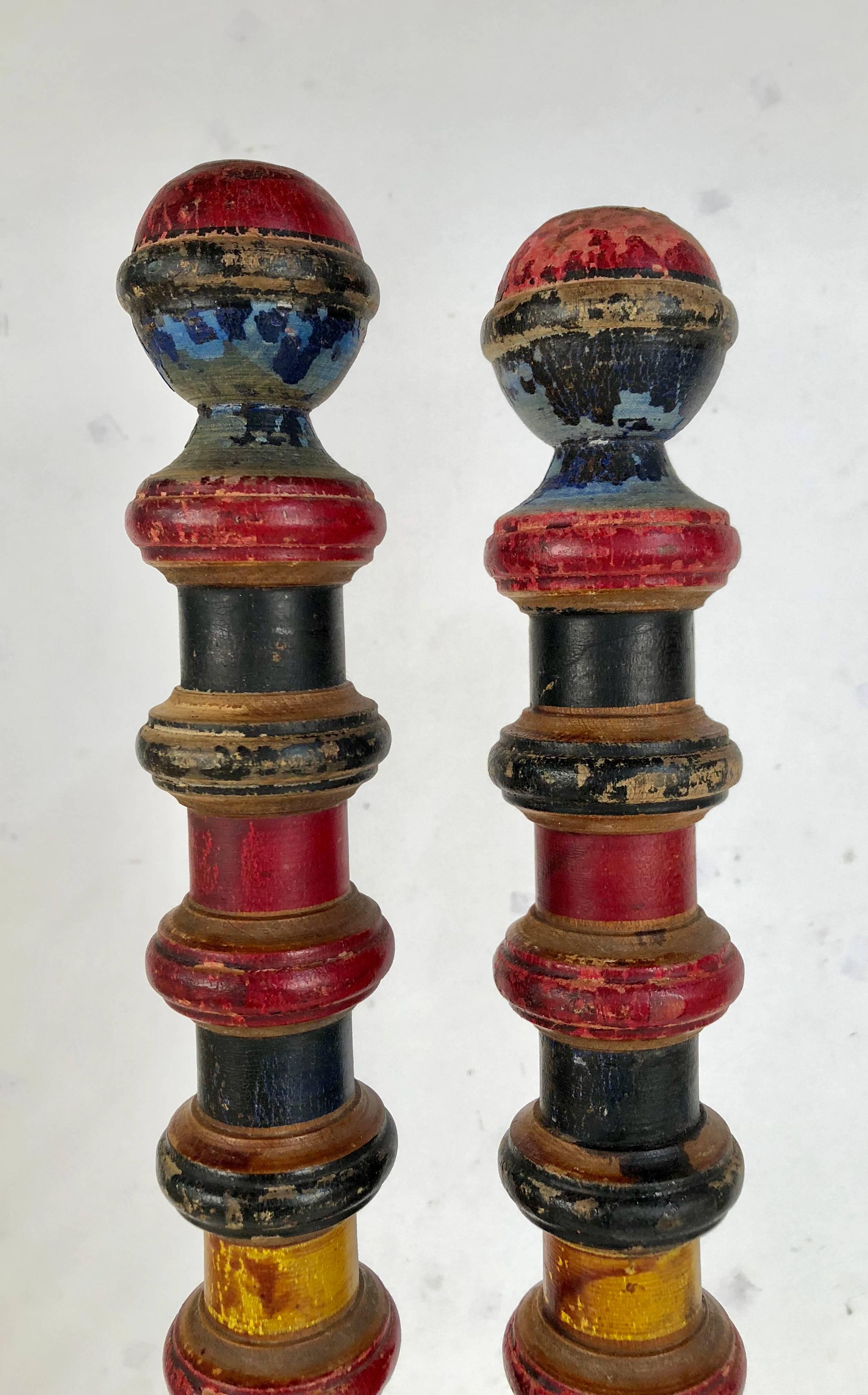 Collection of Antique and Vintage Colorful Croquet Posts in Custom Block Stands 5