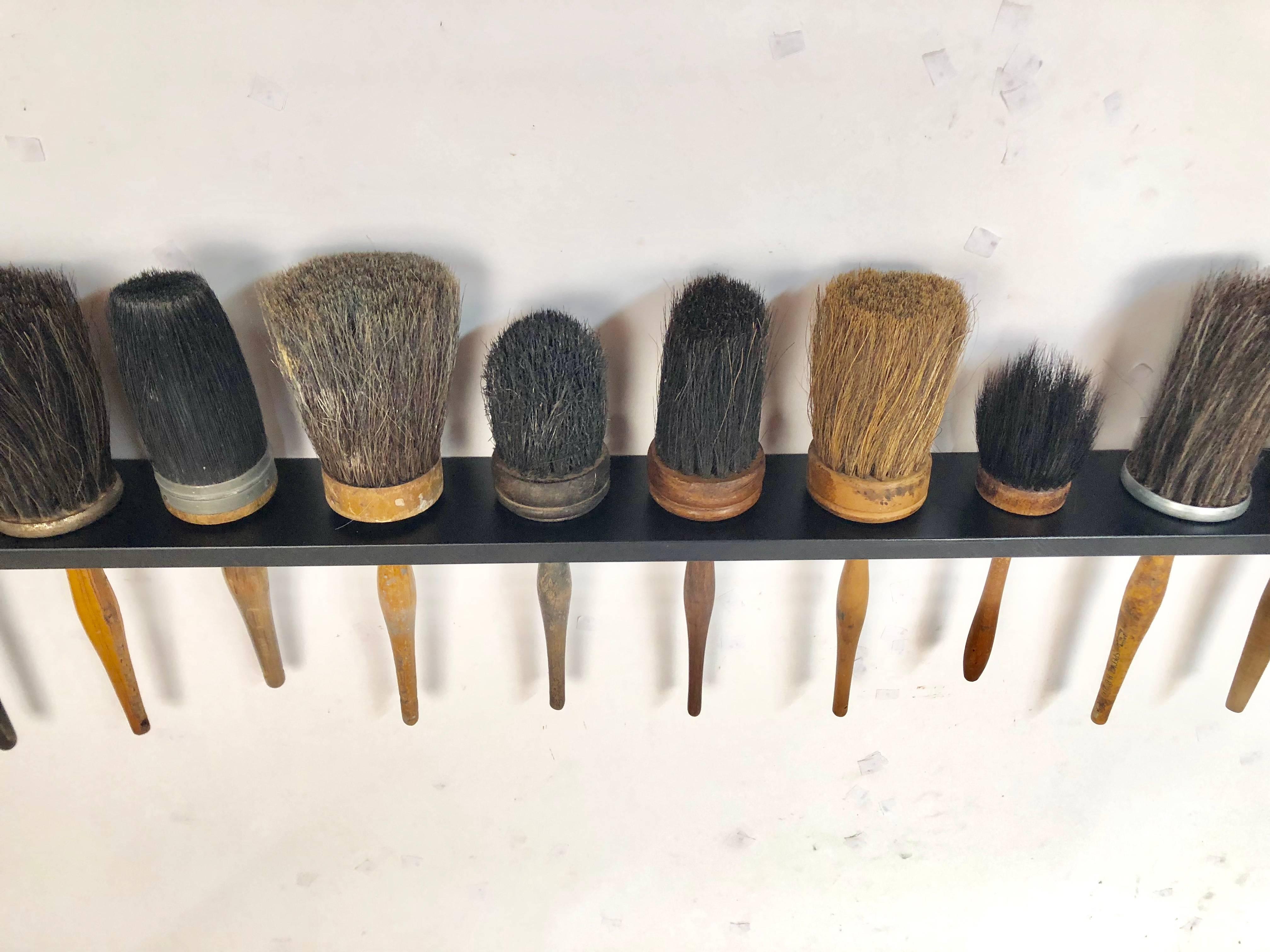 Folk Art Collection of 12 Antique Shaker Style Turned Wood Handle Horse Hair Brushes