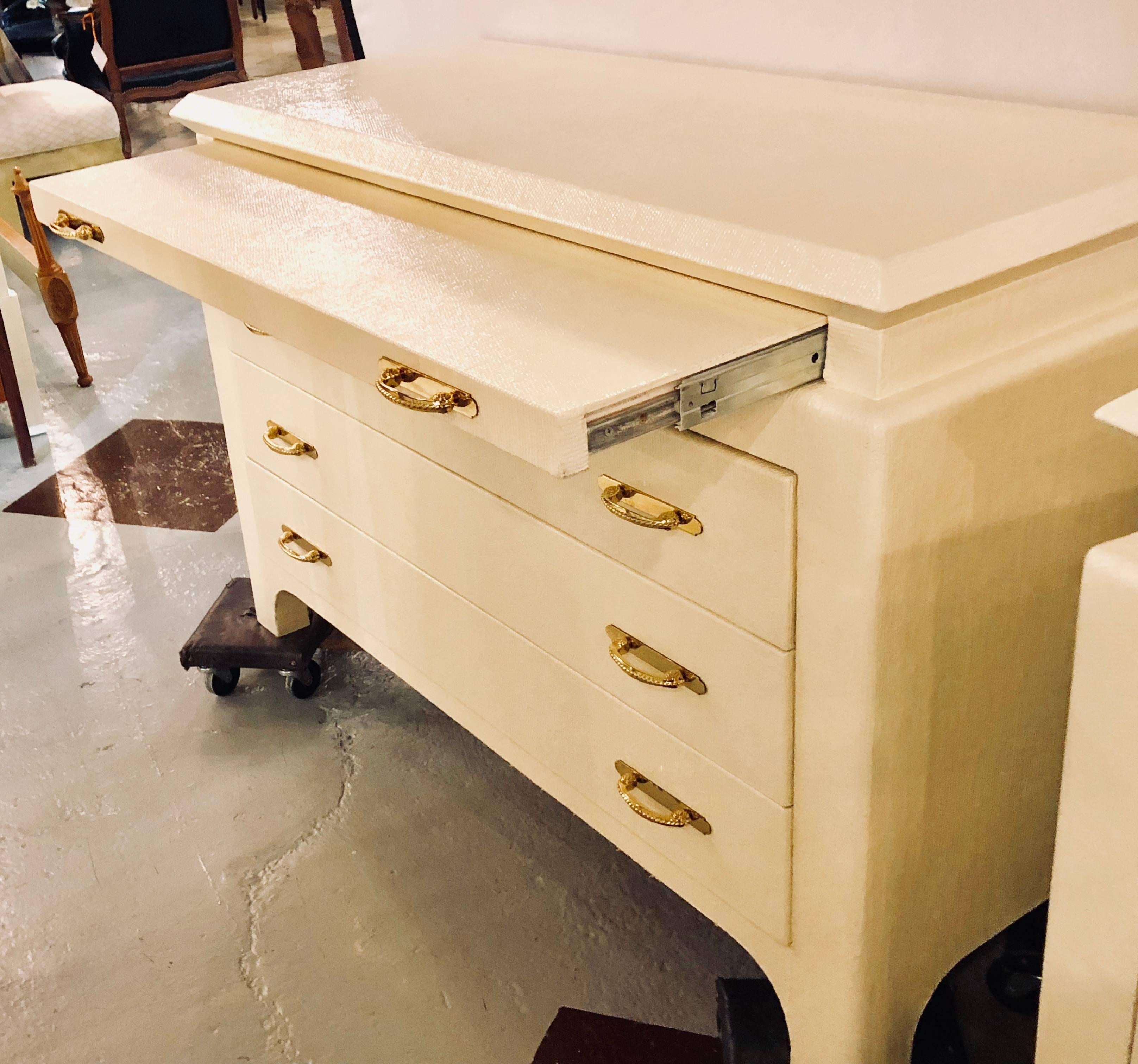 Mid-20th Century Pair of Custom Quality Commodes or Chests Linen Wrapped