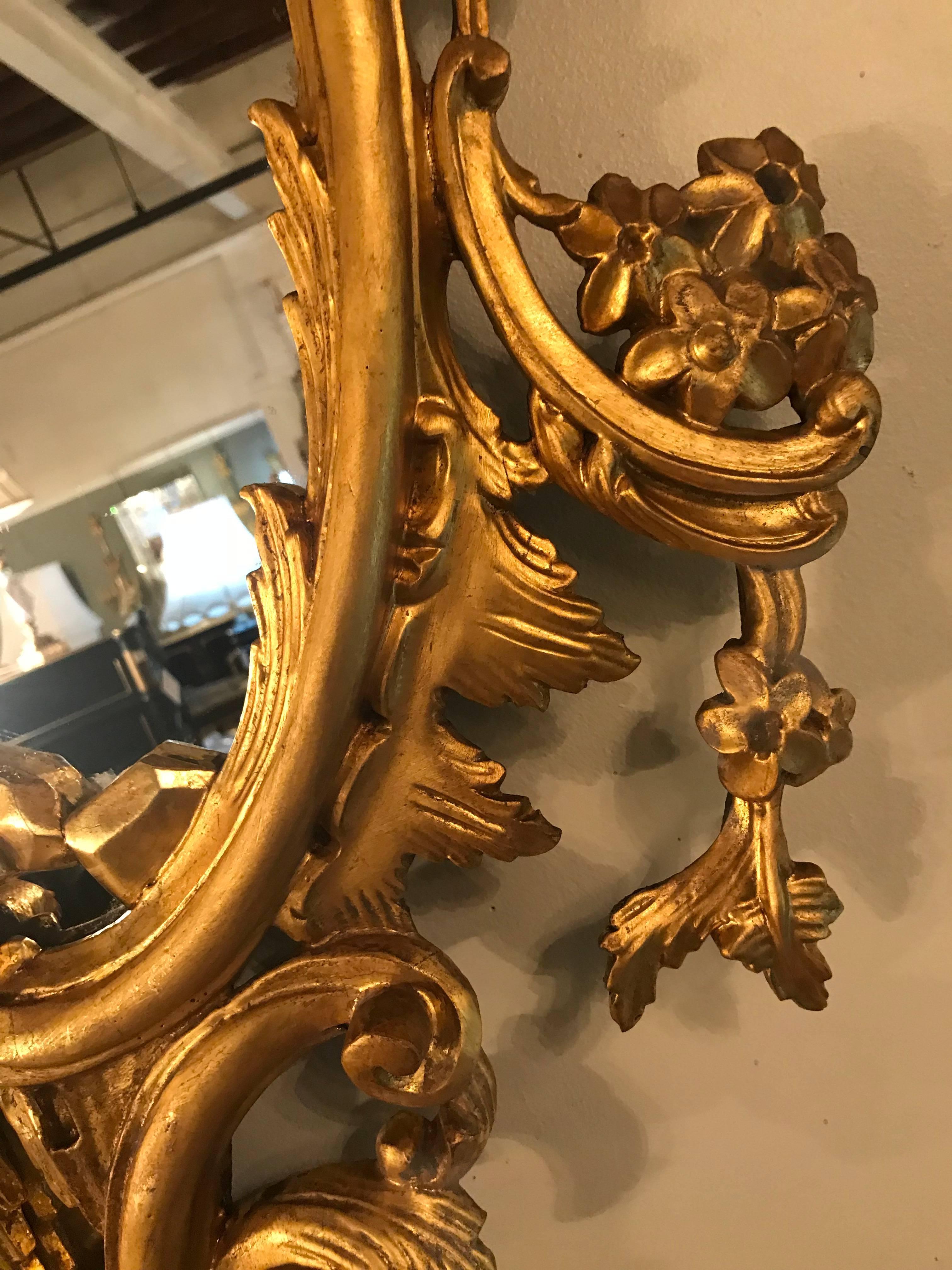 Pair of George II Style Giltwood Wall or Console Mirrors with Phoenix Carvings 2