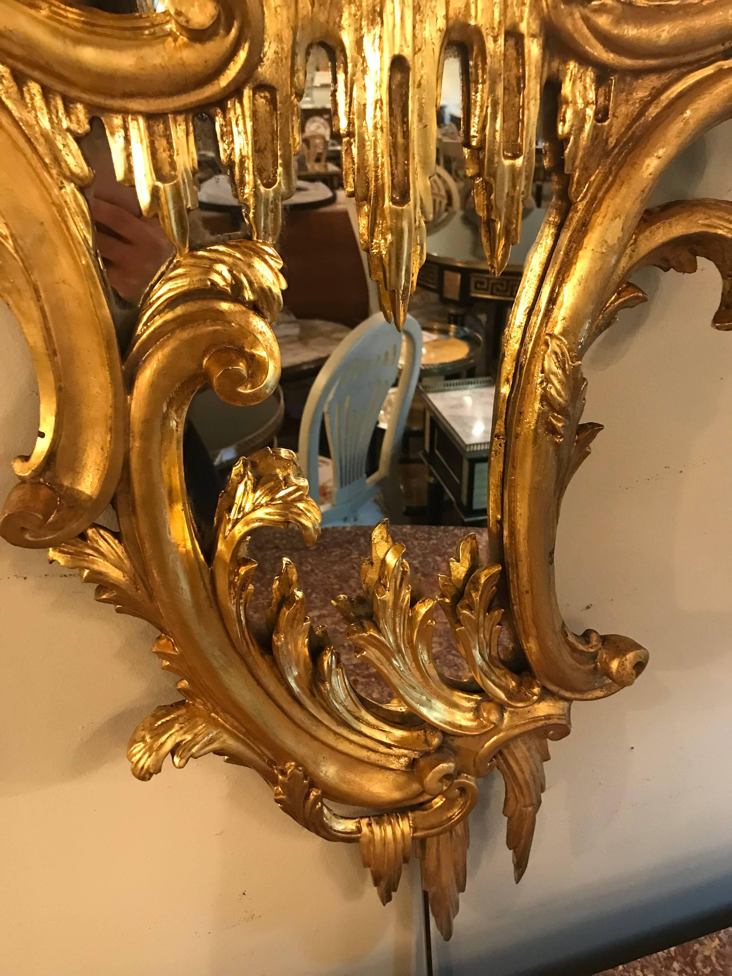 Pair of George II Style Giltwood Wall or Console Mirrors with Phoenix Carvings 3