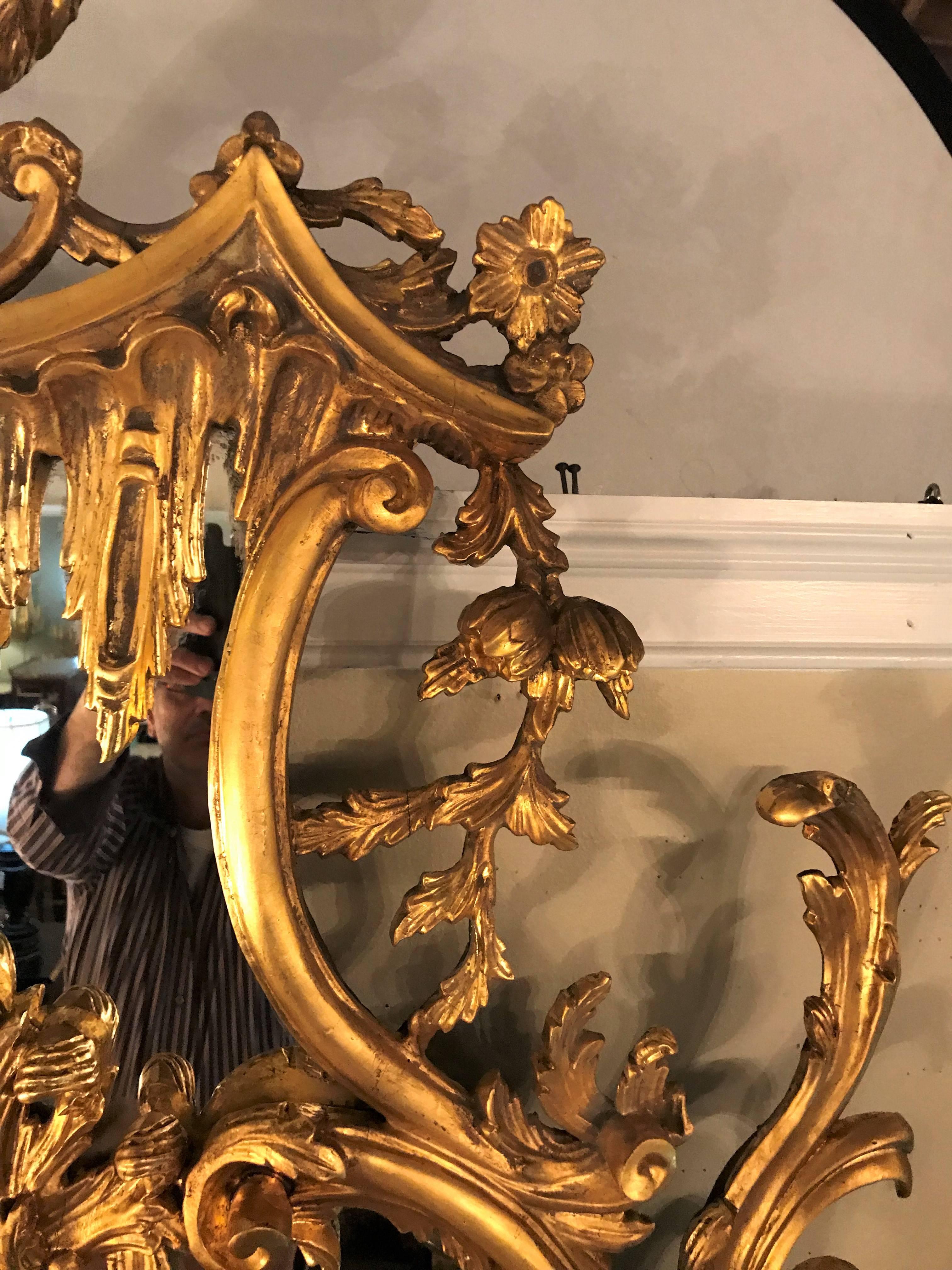 Mid-20th Century Pair of George II Style Giltwood Wall or Console Mirrors with Phoenix Carvings