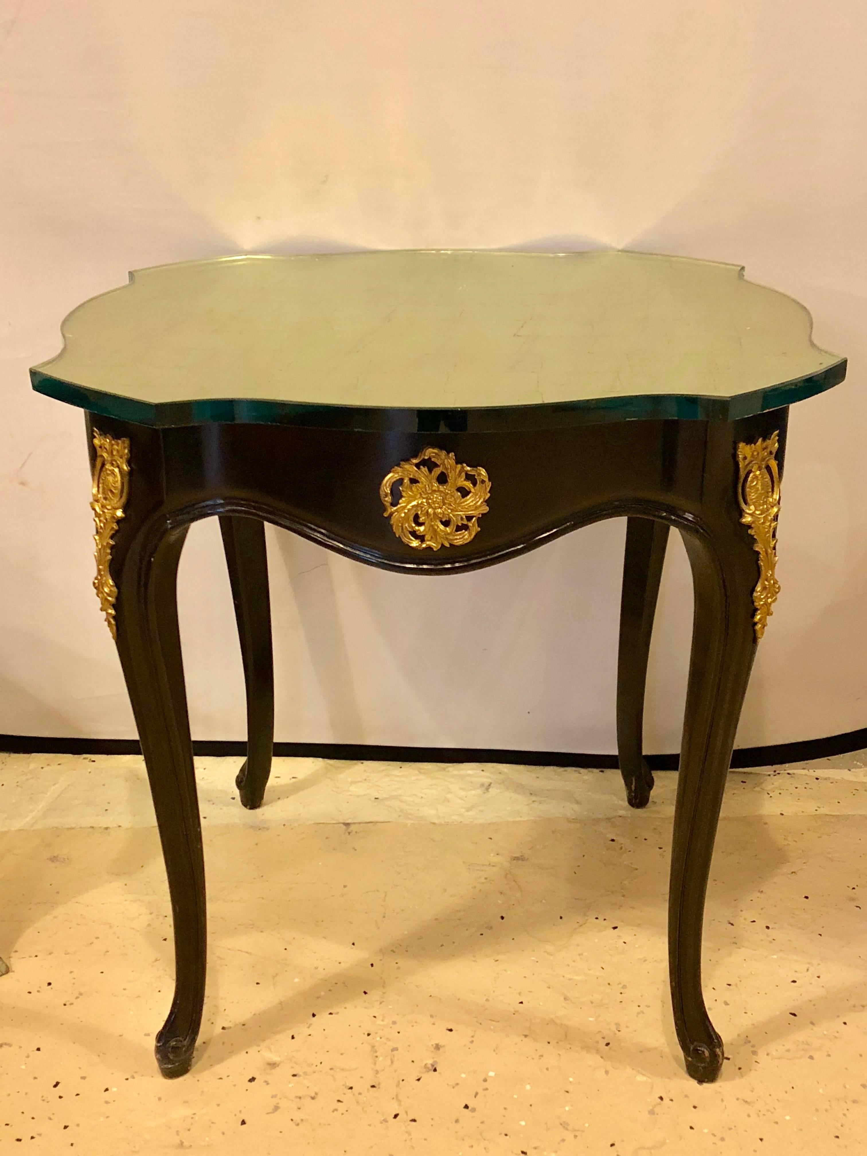 Hollywood Regency Louis XV Maison Jansen Style Side Table or Pedestal with Gilt Glass Top