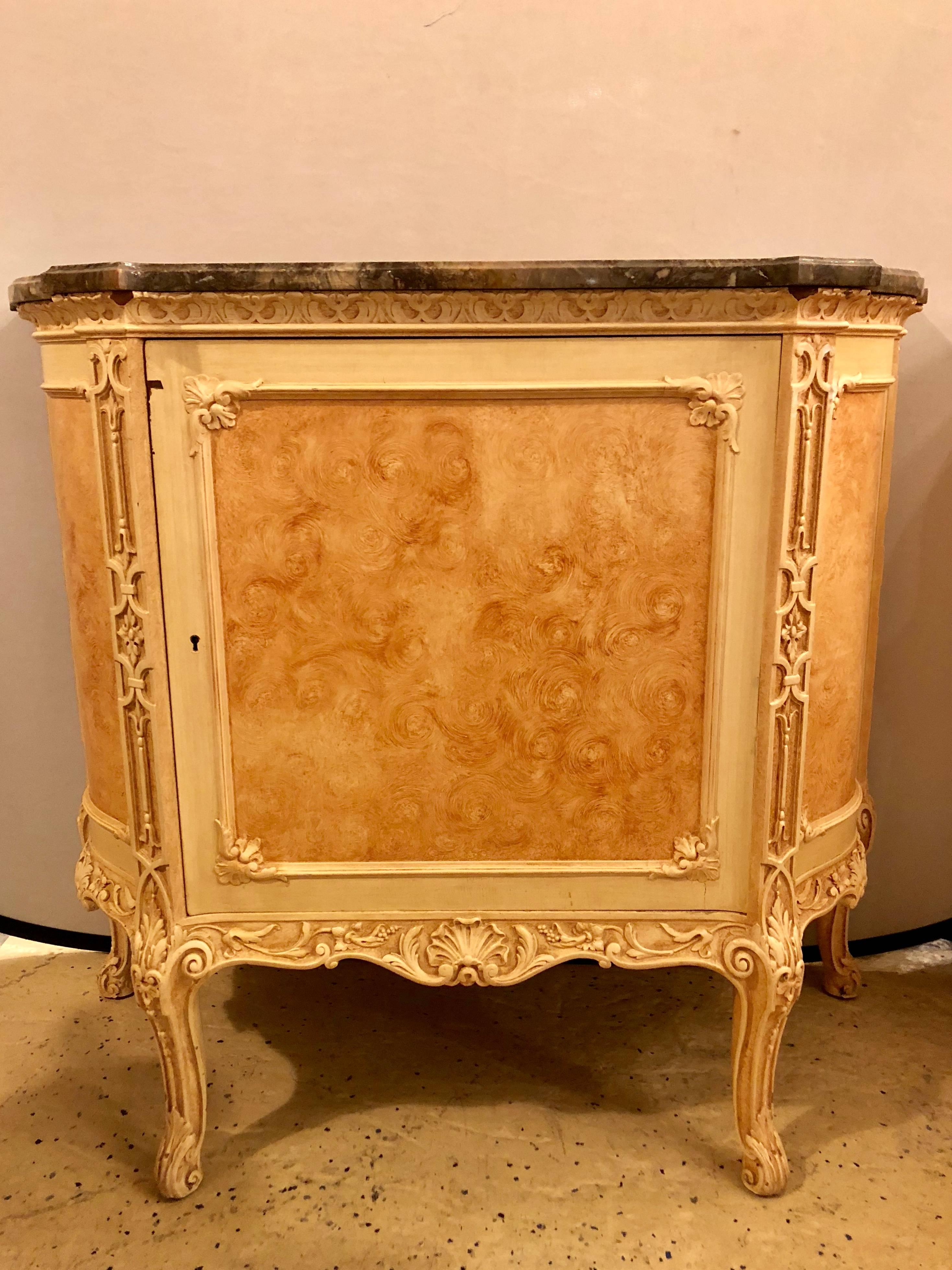 Louis XV Pair of Hostetler Custom Faux Painted Marble-Top Commodes or Nightstands