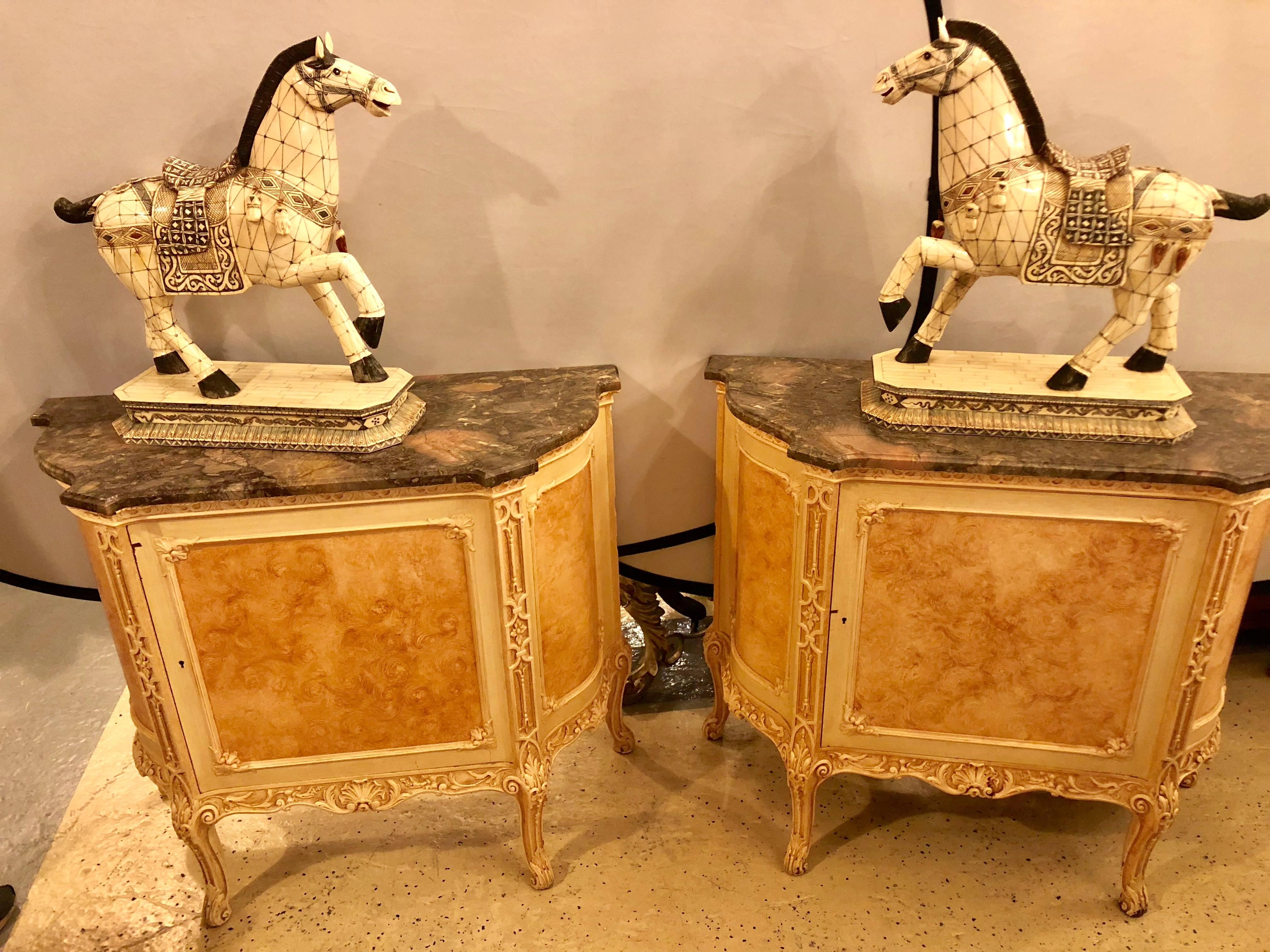 Pair of Hostetler Custom Faux Painted Marble-Top Commodes or Nightstands 1