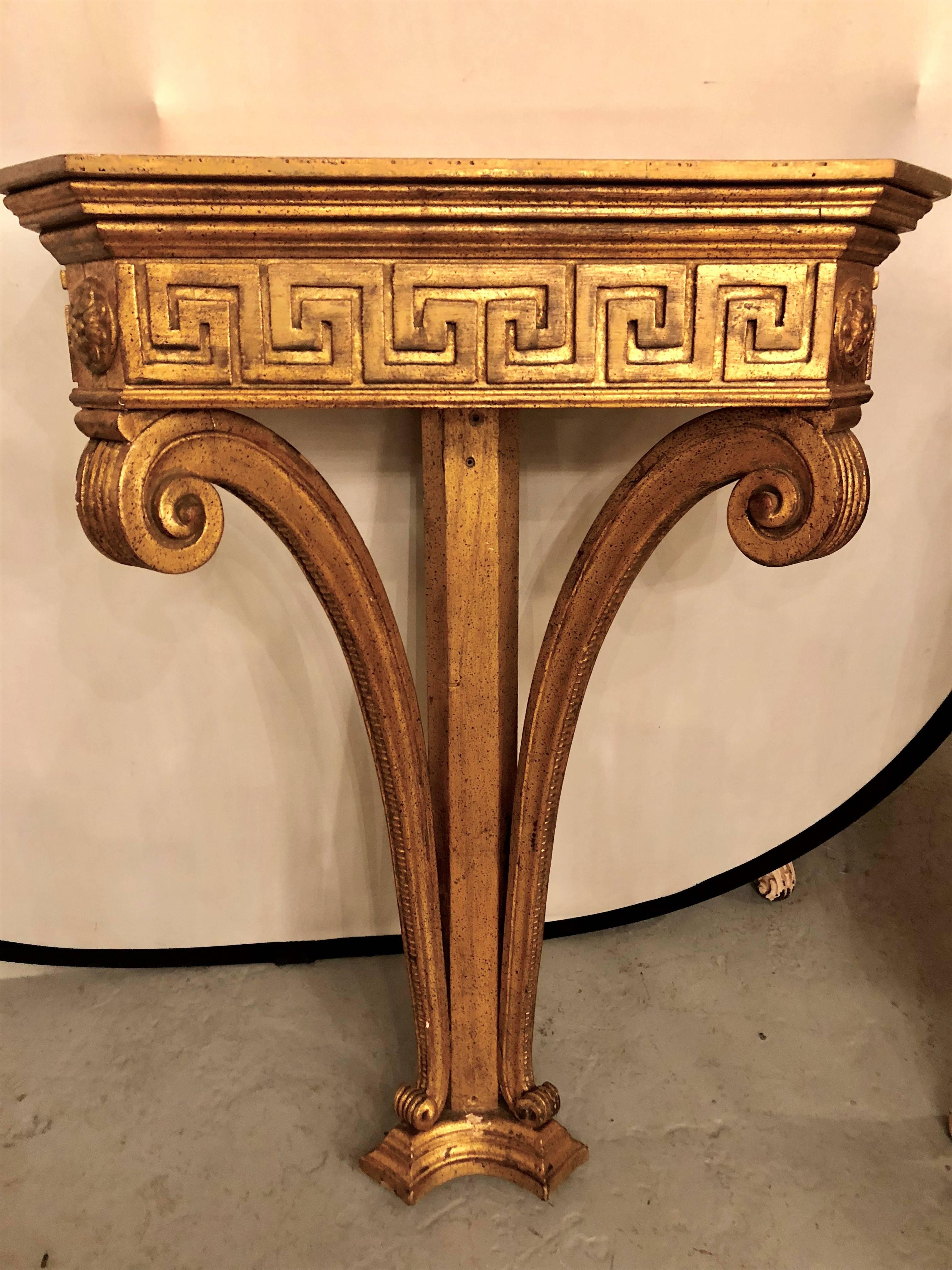 Hollywood Regency Jansen Style Italian Classical Greek Key Design Console with Matching Mirror