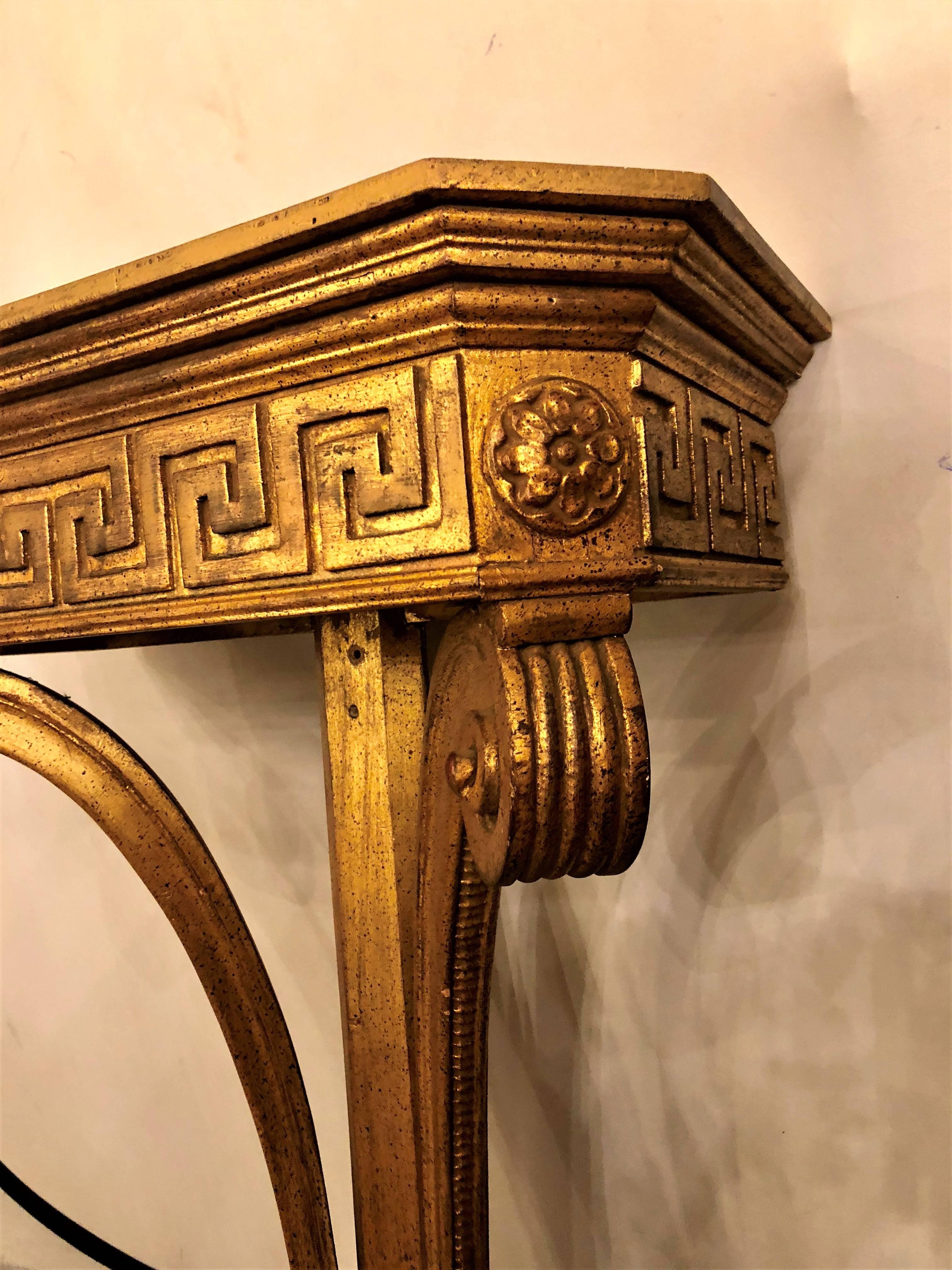 Jansen Style Italian Classical Greek Key Design Console with Matching Mirror In Good Condition In Stamford, CT