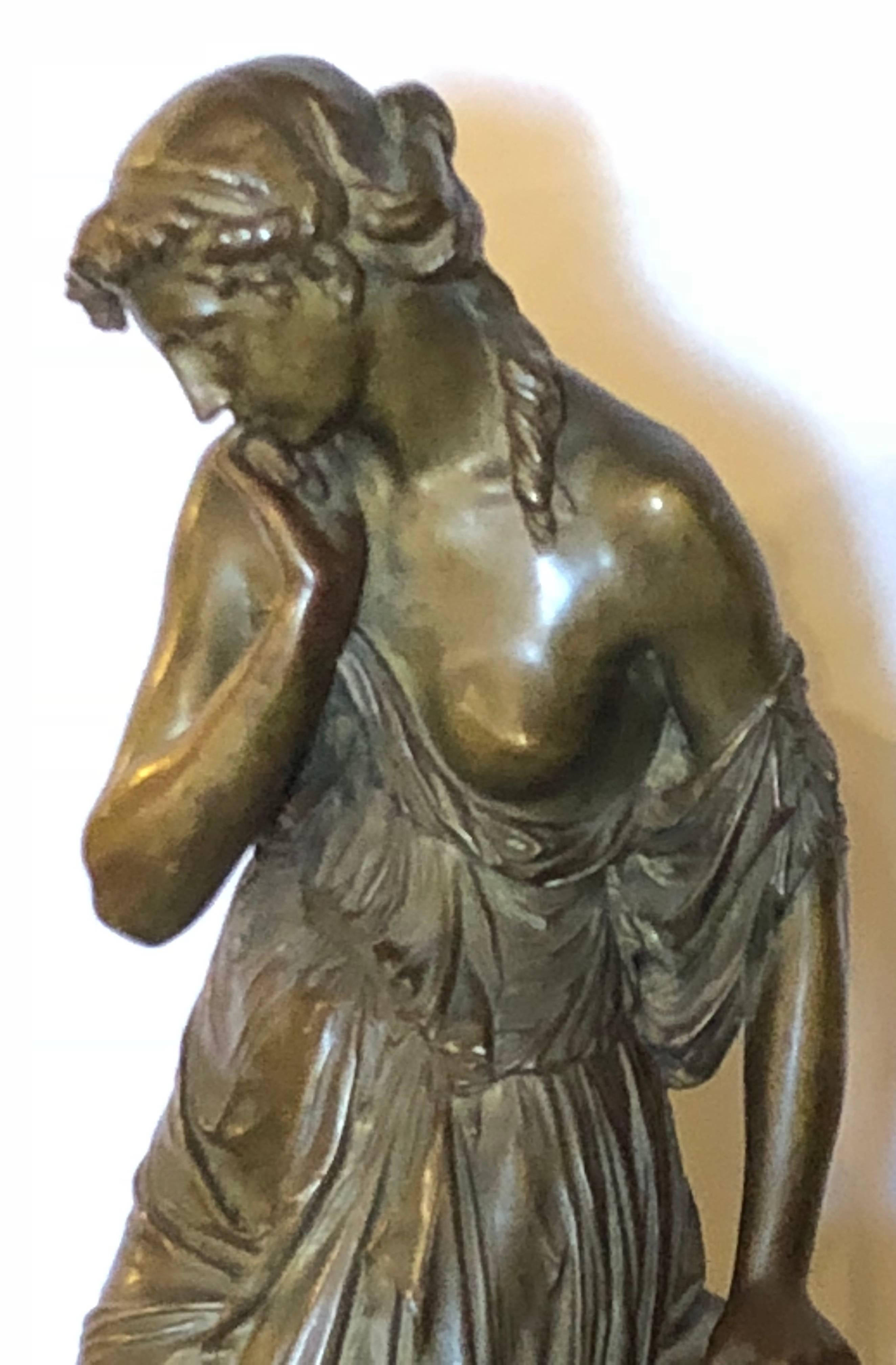 20th Century 19th Century Bronze Sculpture of a Maiden in Neoclassical Form Signed E. Carlier