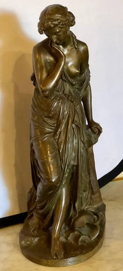 19th Century Bronze Sculpture of a Maiden in Neoclassical Form Signed E. Carlier