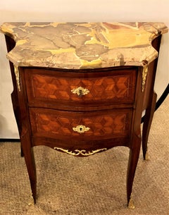 Pair of French Marble Top Two Drawers Bronze-Mounted Tables or Nightstands