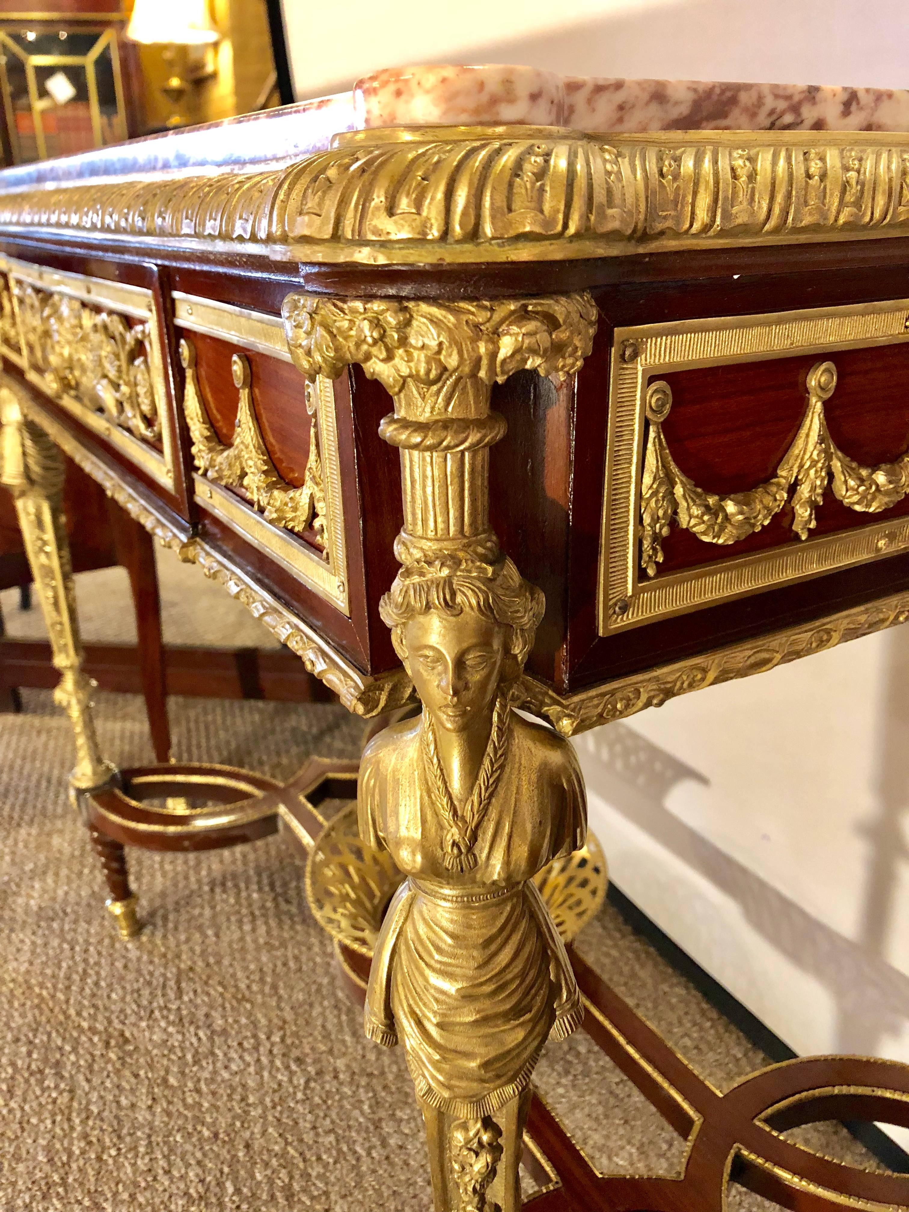 Adam Weisweiler Style Center Table or Desk Depicting Four Full Bodied Woman In Good Condition In Stamford, CT