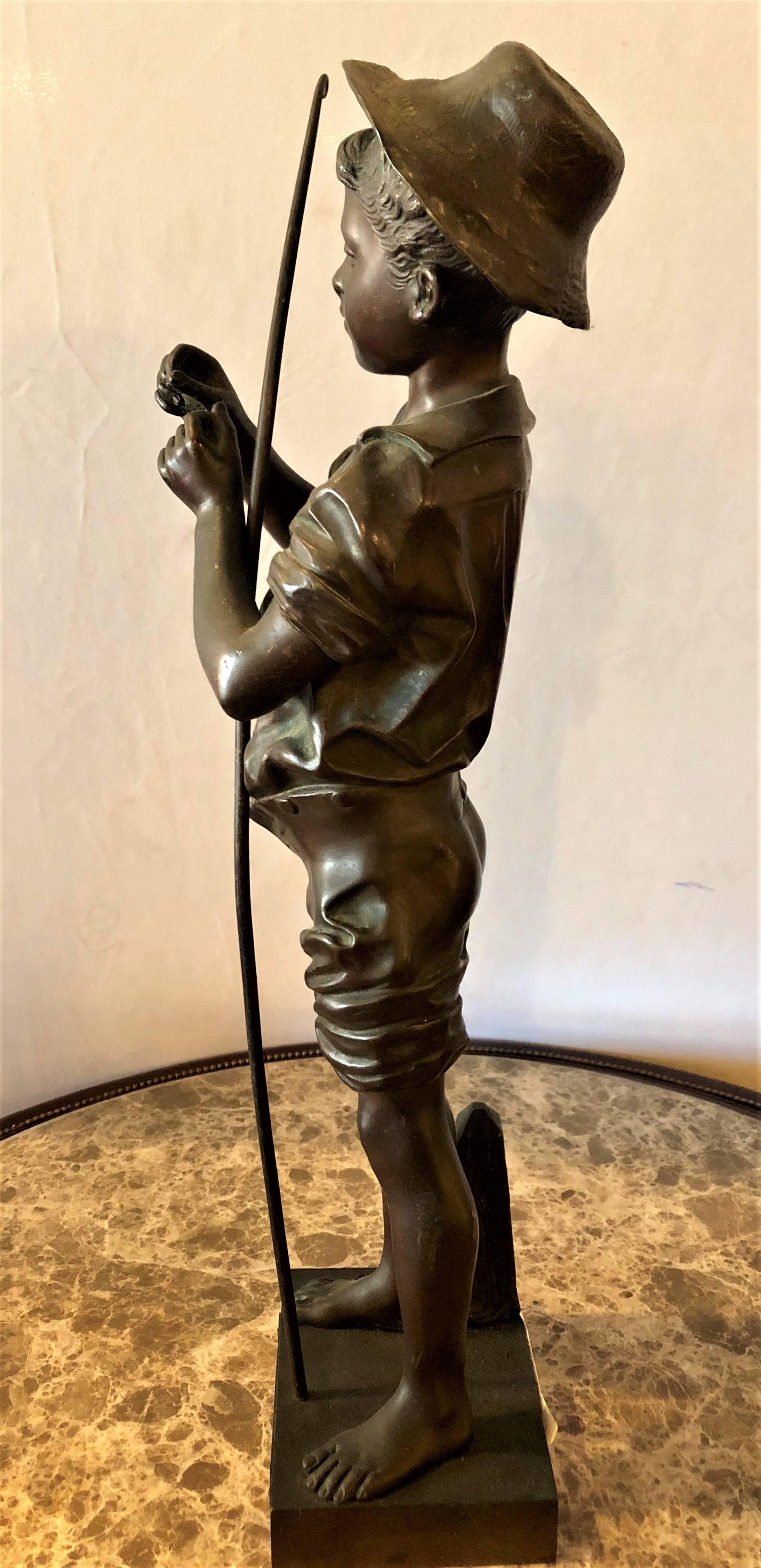 Belle Époque Listed Artist Adolphe-Jean Lavergne Bronze Figure of a 'Pecheur' Fisherman