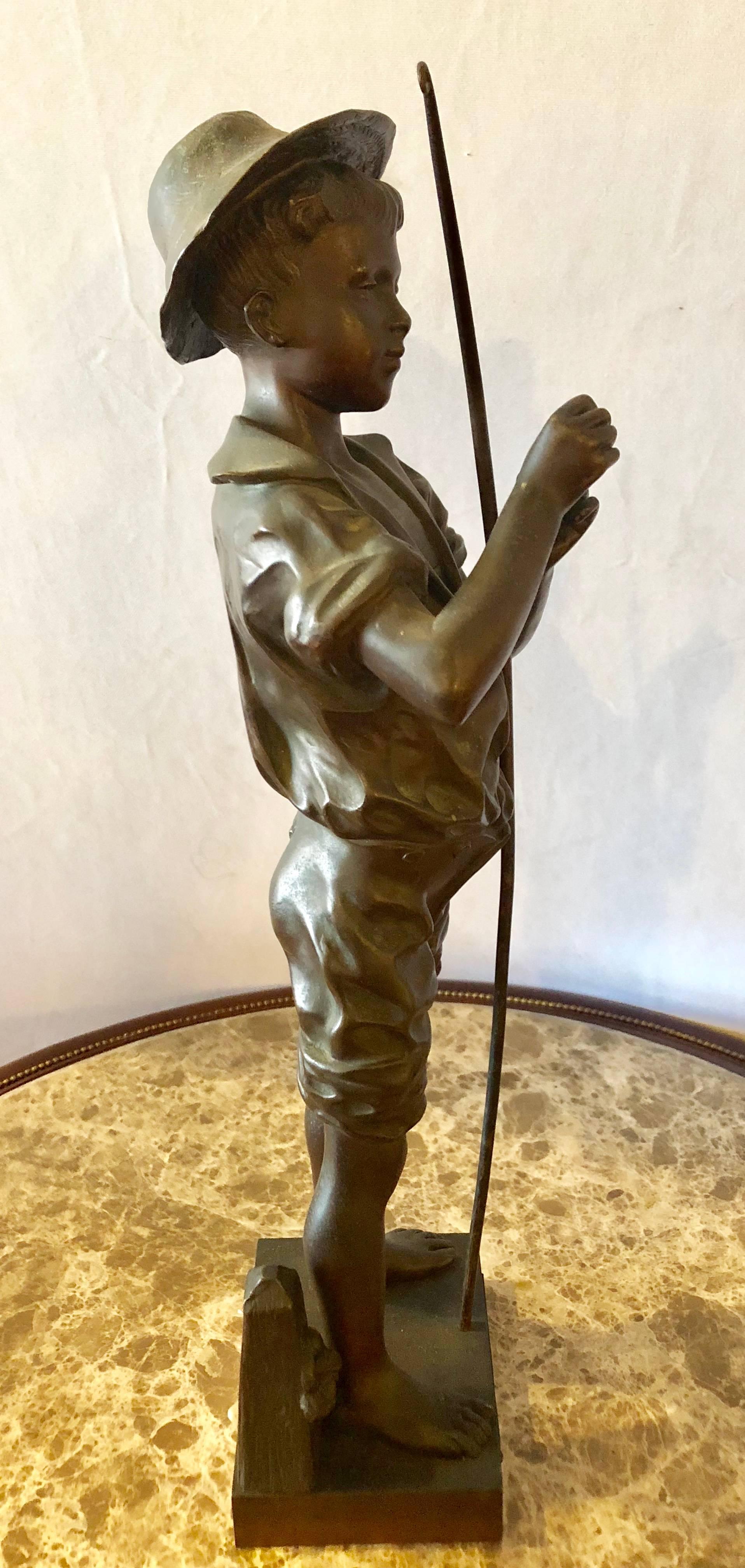 Listed Artist Adolphe-Jean Lavergne Bronze Figure of a 'Pecheur' Fisherman In Good Condition In Stamford, CT