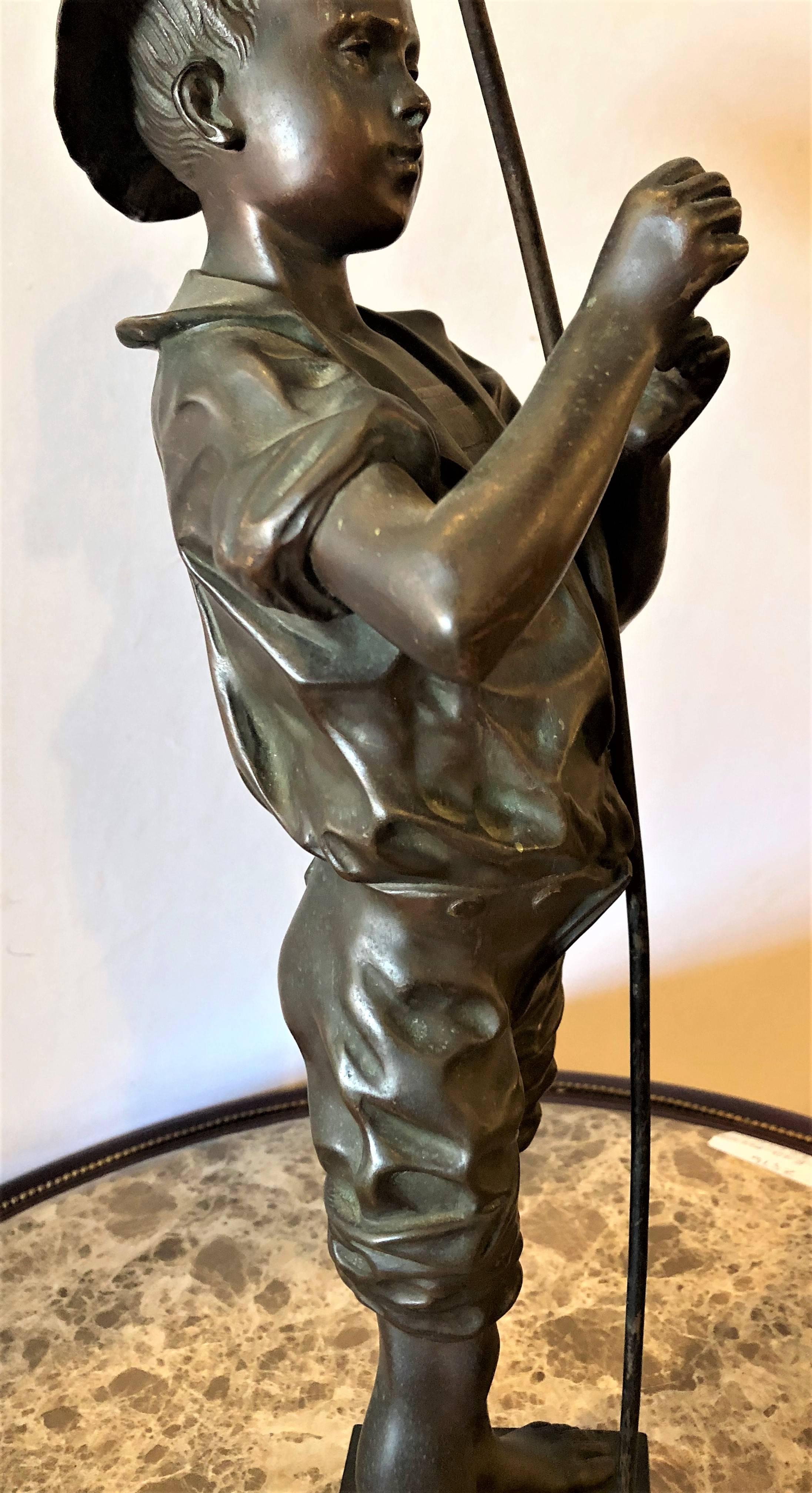 20th Century Listed Artist Adolphe-Jean Lavergne Bronze Figure of a 'Pecheur' Fisherman