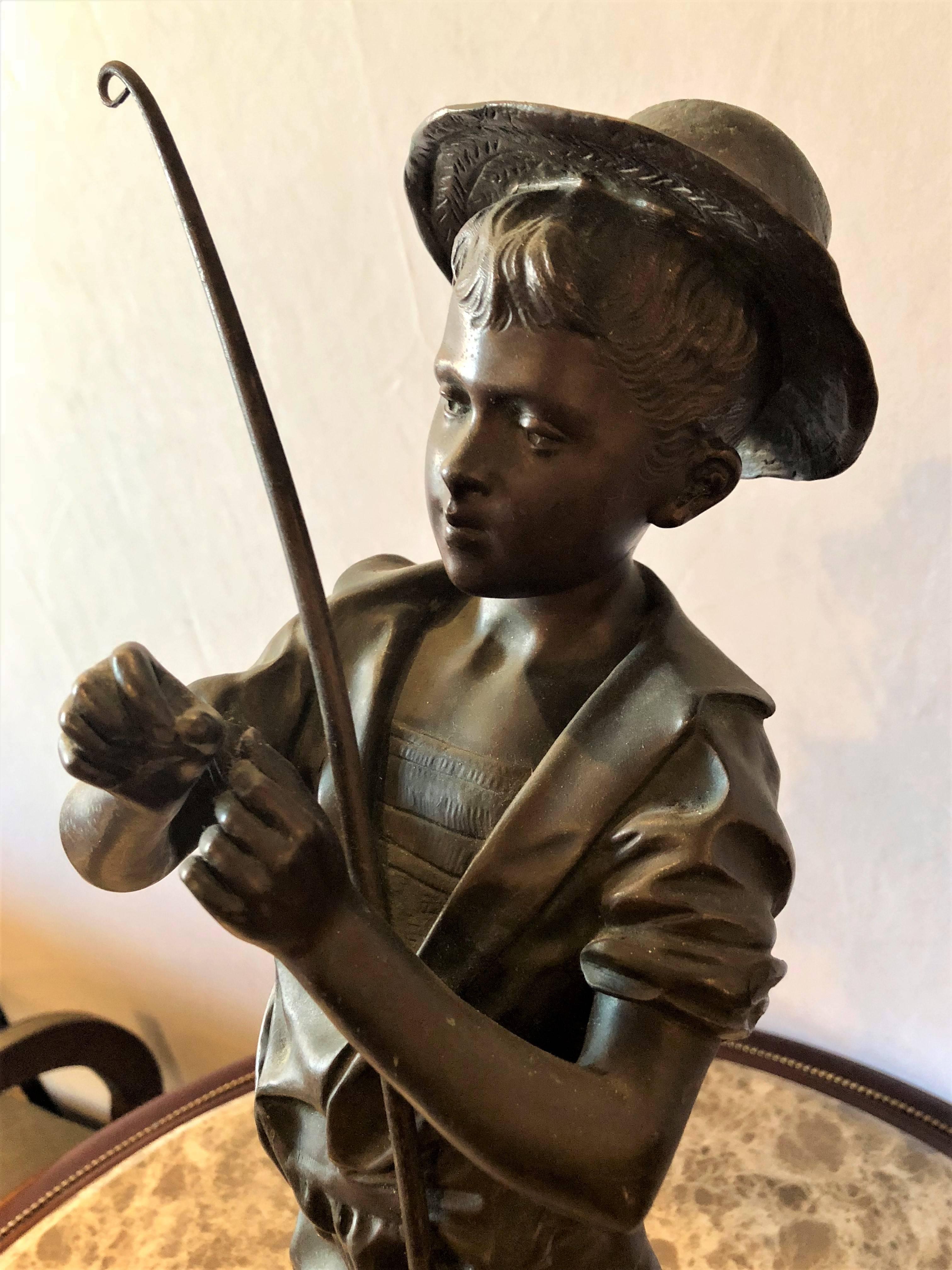 Listed Artist Adolphe-Jean Lavergne Bronze Figure of a 'Pecheur' Fisherman 1