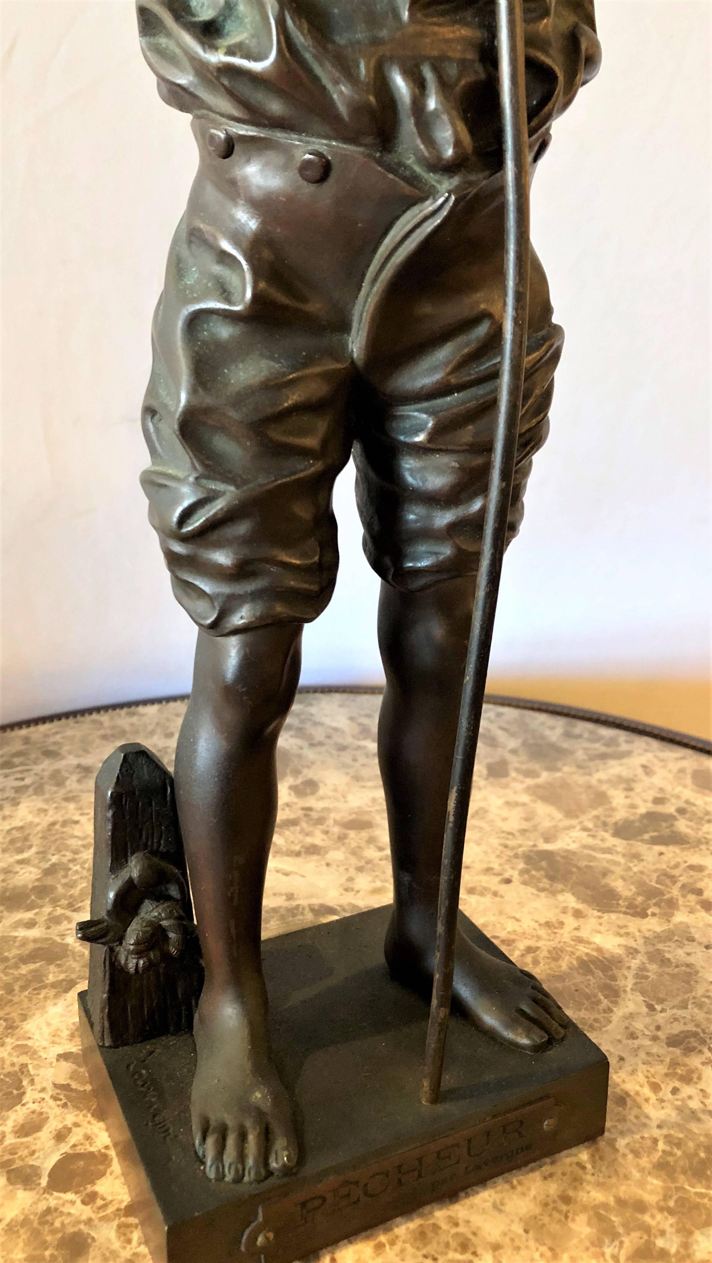 Listed Artist Adolphe-Jean Lavergne Bronze Figure of a 'Pecheur' Fisherman 2