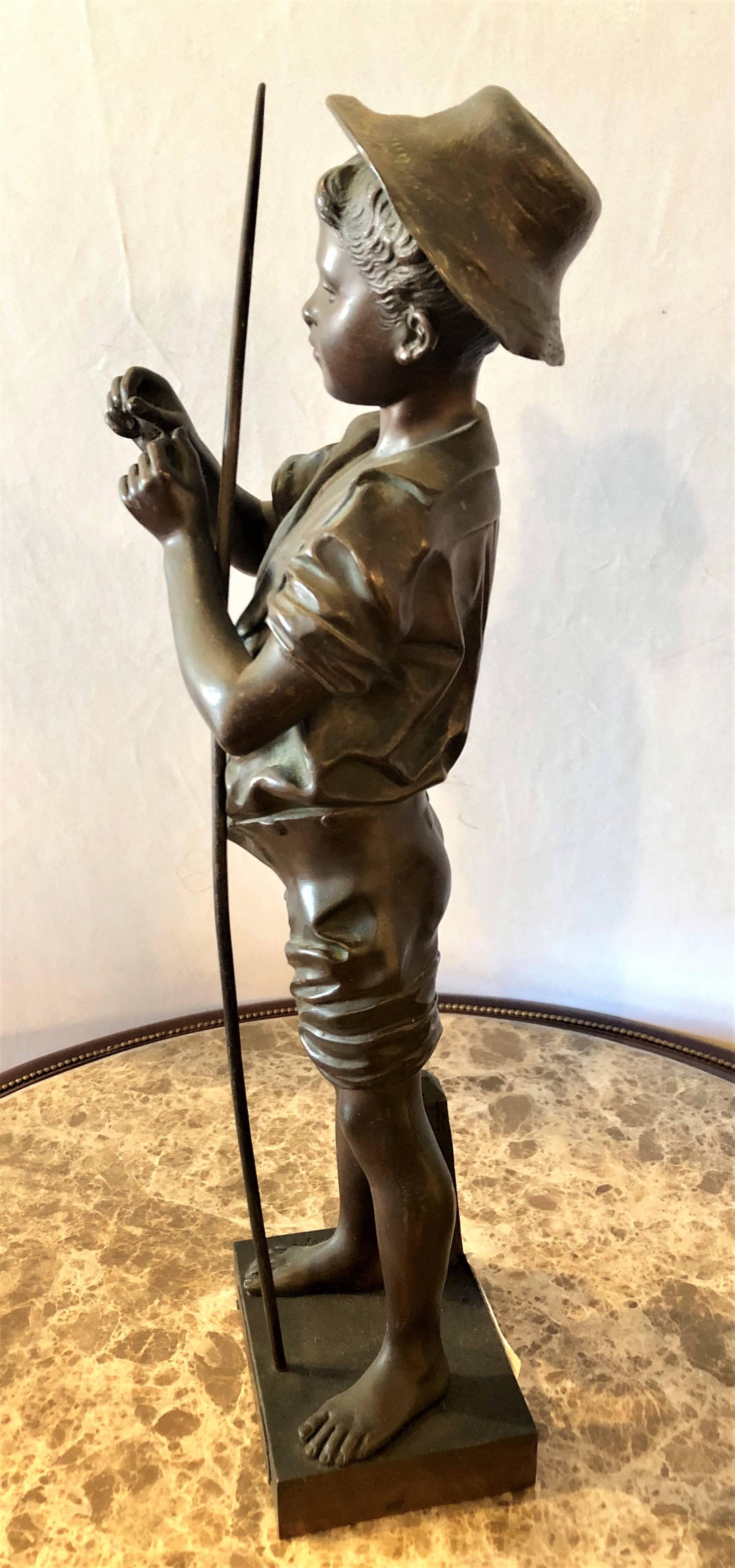 Adolphe-Jean Lavergne listed artist bronze figure of A 'Pecheur' fisherman.