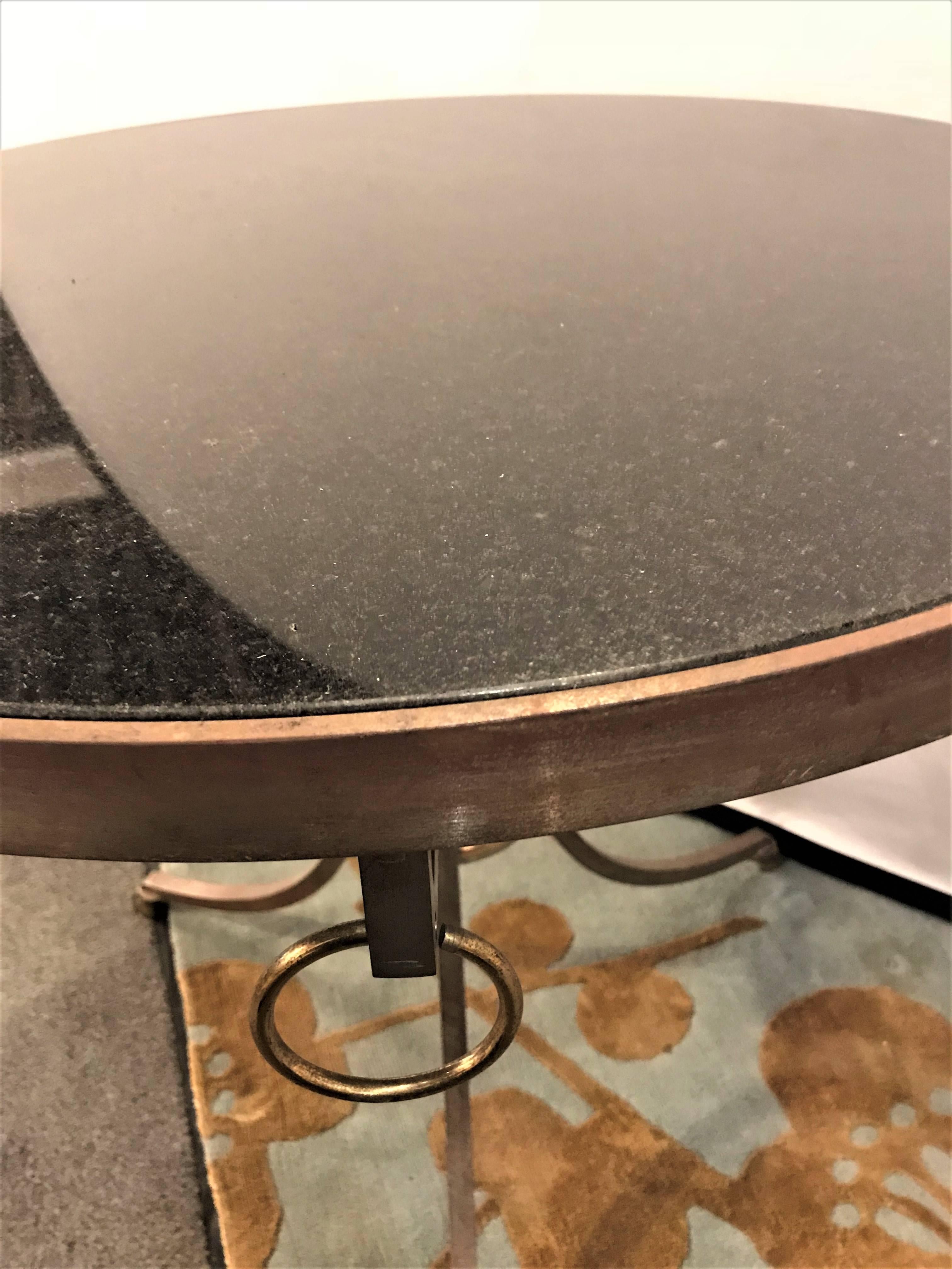 French Directoire Style Iron and Brass Marble-Top Gueridon Table In Good Condition In Stamford, CT