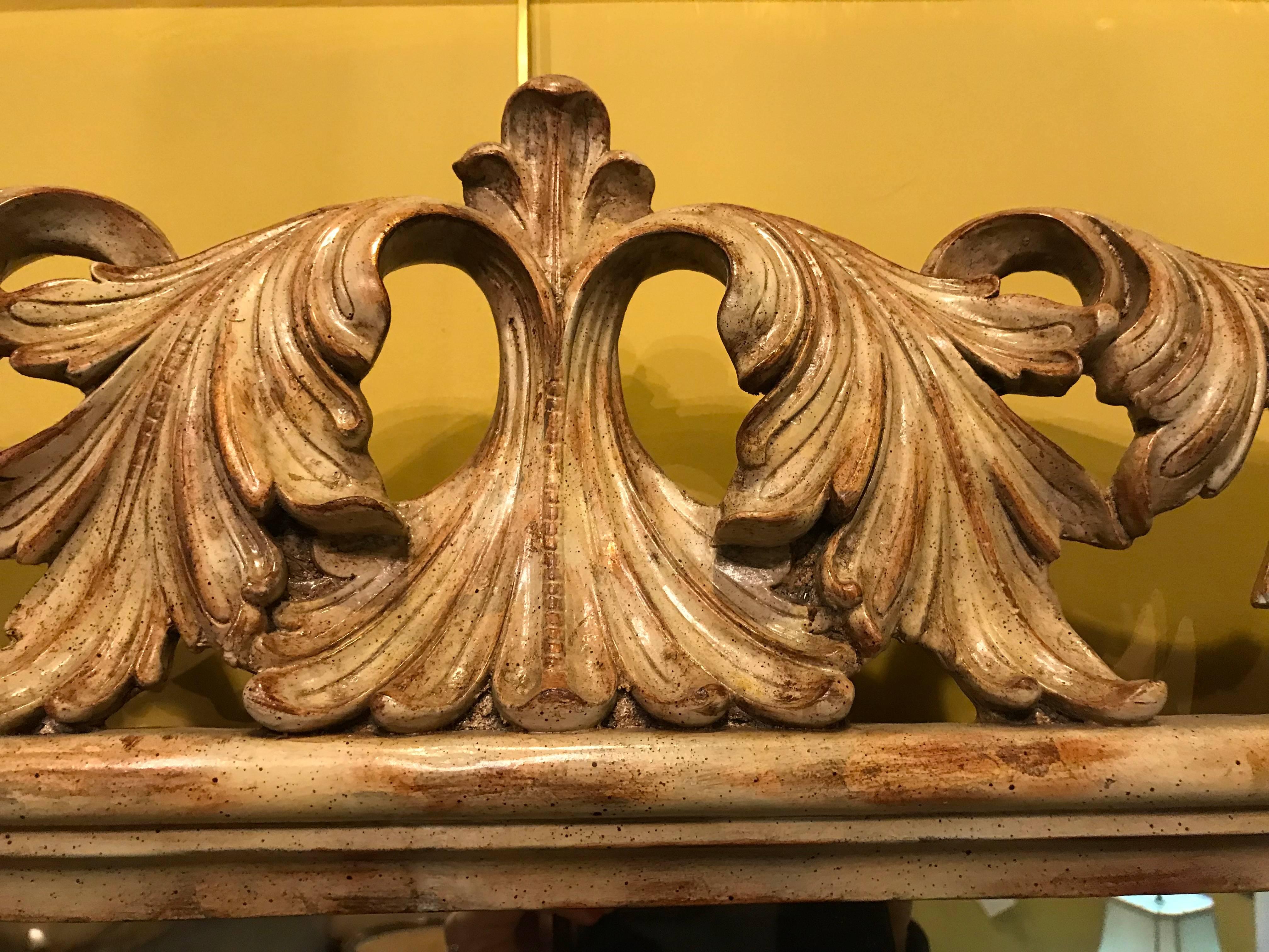 Heavily Carved French Frame Flanking a Bevelled Glass Wall or Console Mirror For Sale 2