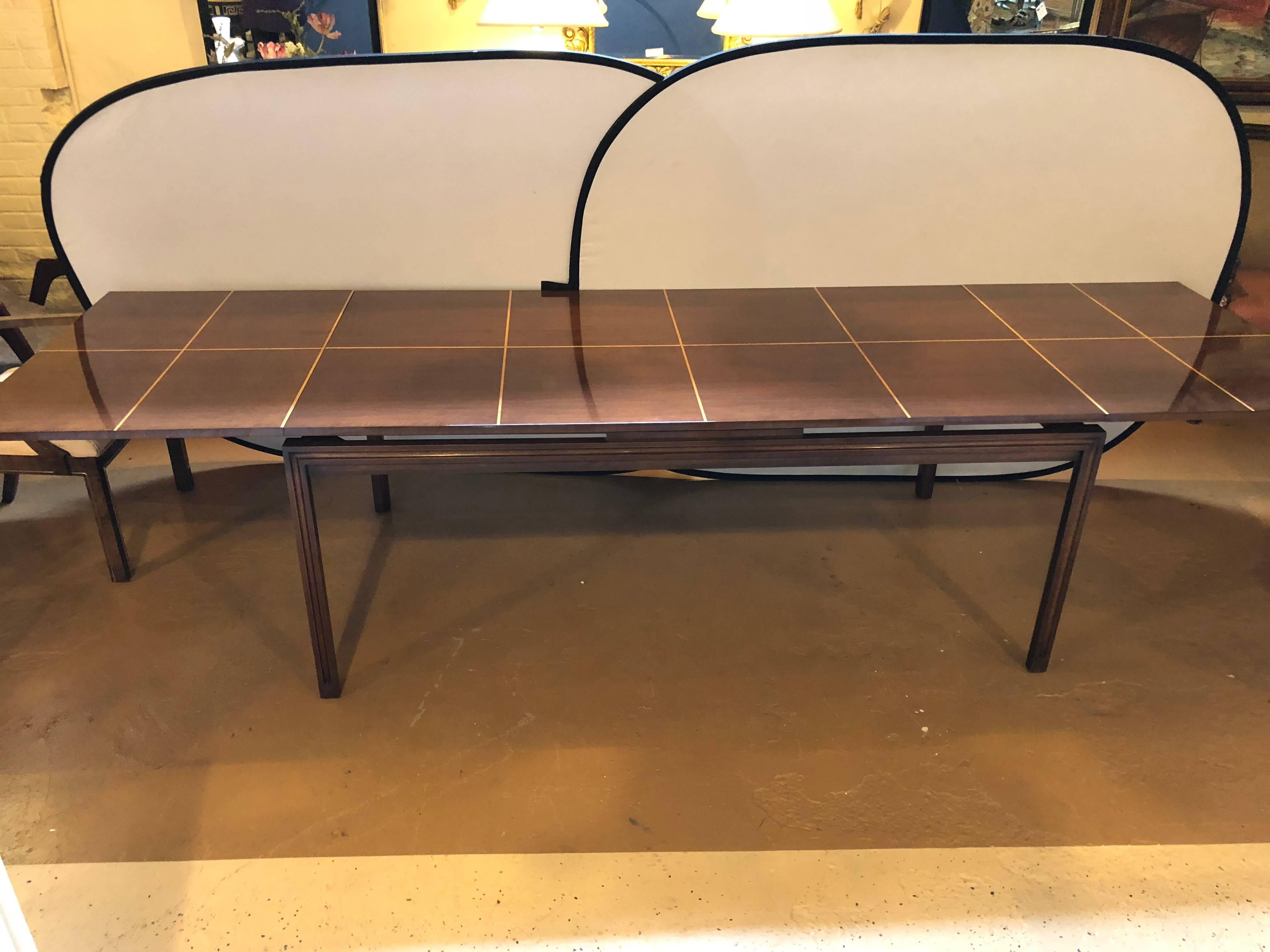 Mid-Century Modern Tommi Parzinger Dining Table Lacquered Mahogany with Satinwood Inlays