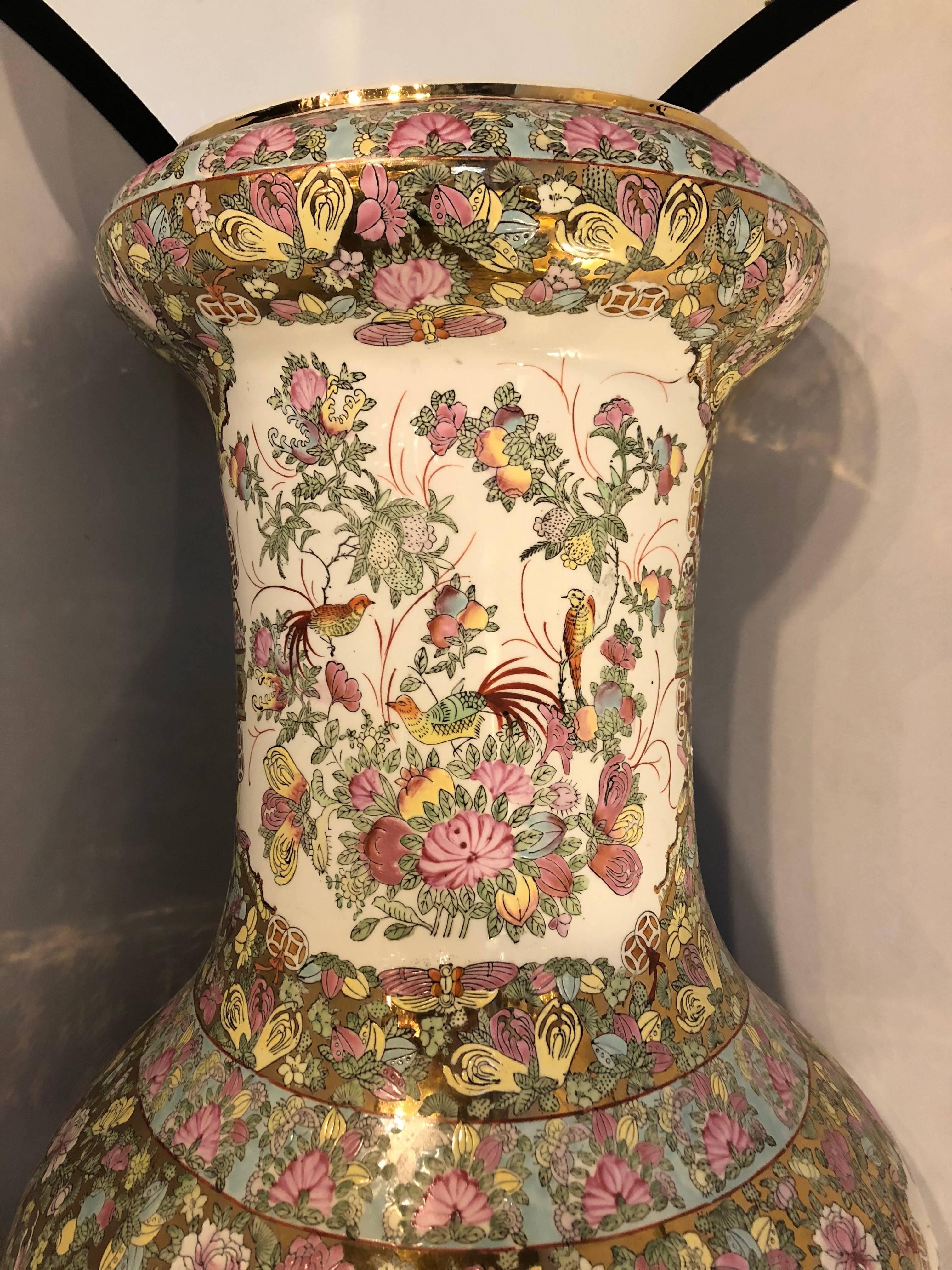 Pair of Compatible Monumental Oriental Vases on Teak Stands 3