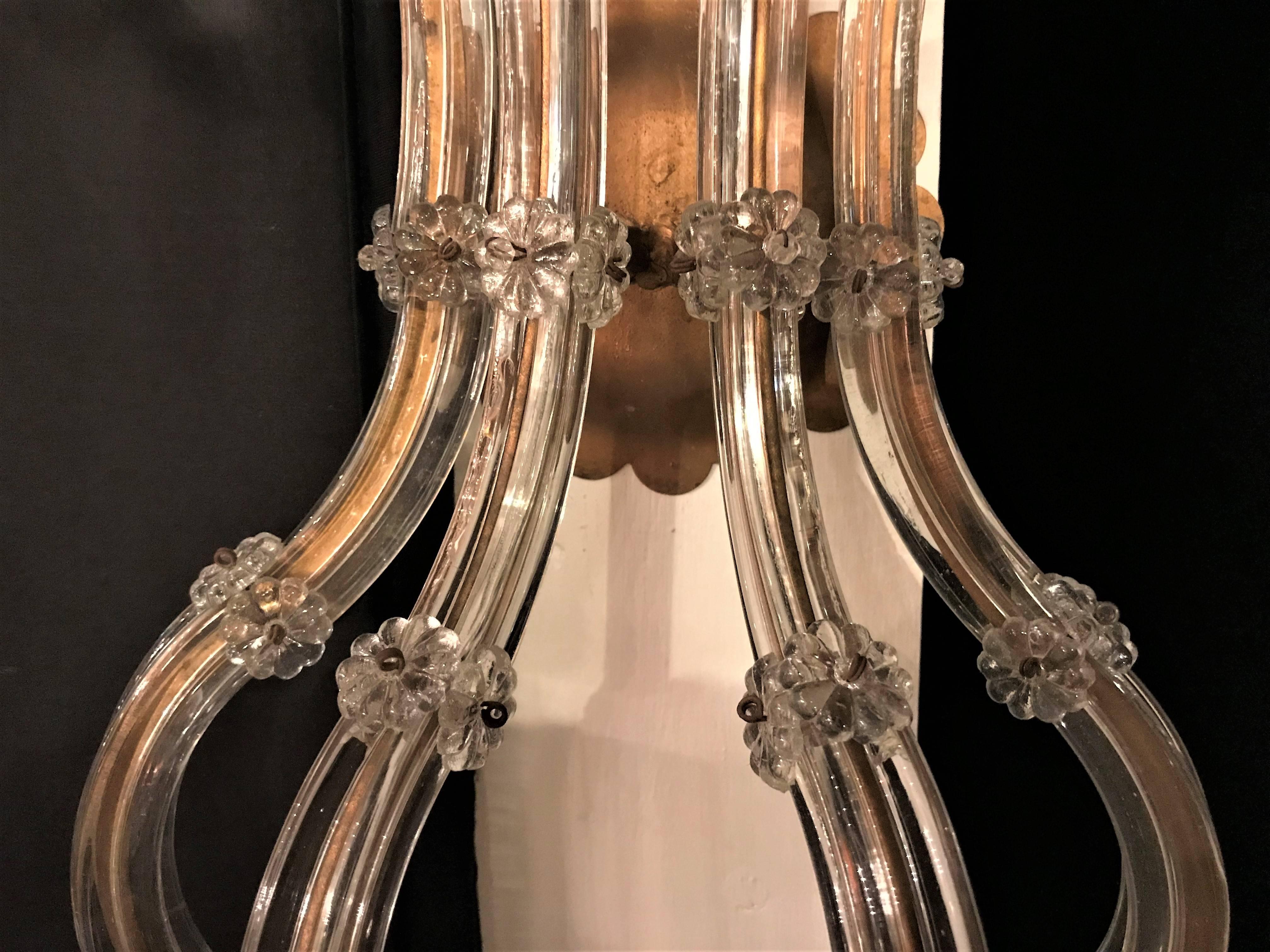 Pair of Venetian Crystal Ten Lights Wall Sconces, circa 1940 For Sale 1