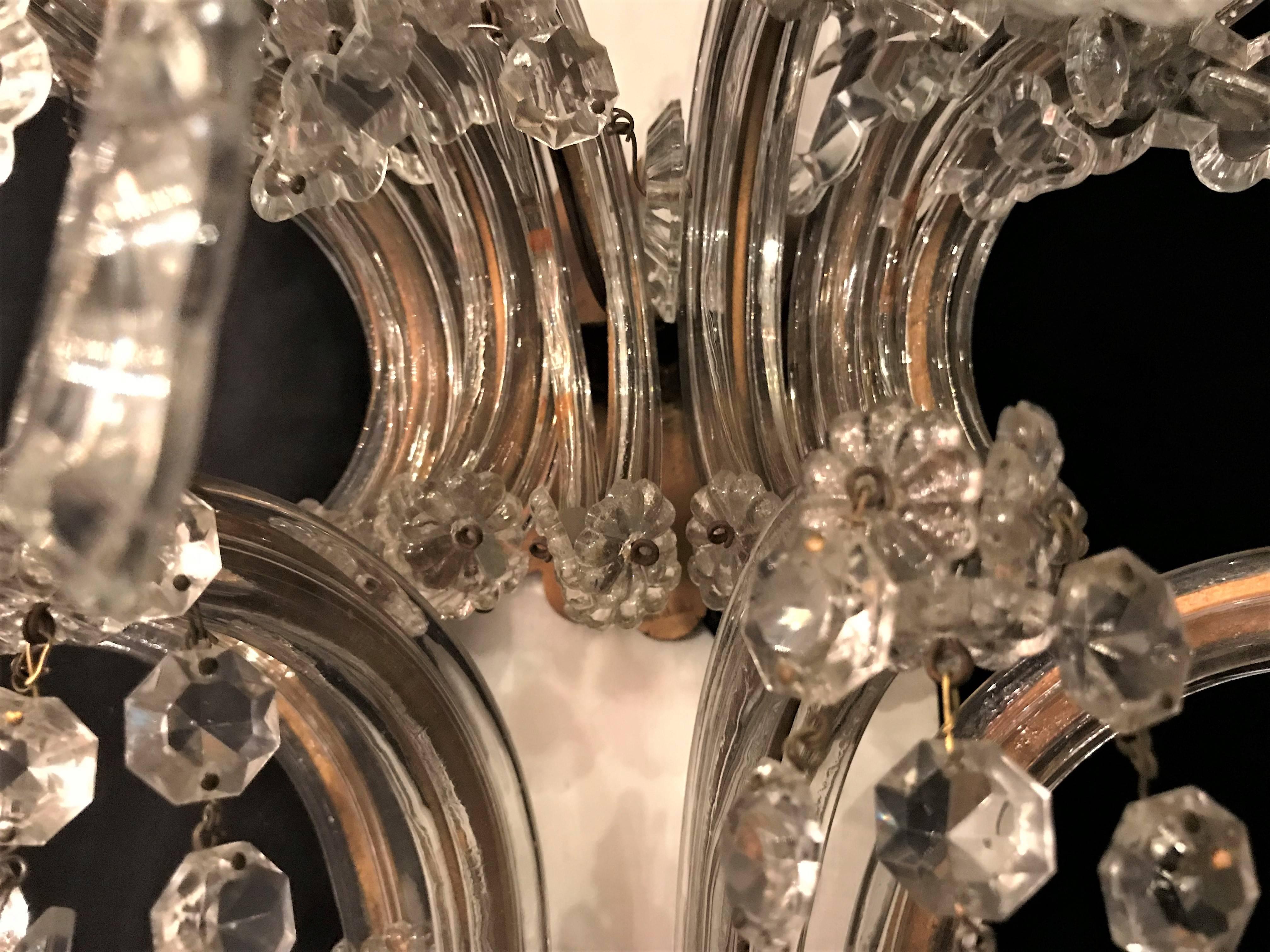 Pair of Venetian Crystal Ten Lights Wall Sconces, circa 1940 For Sale 2