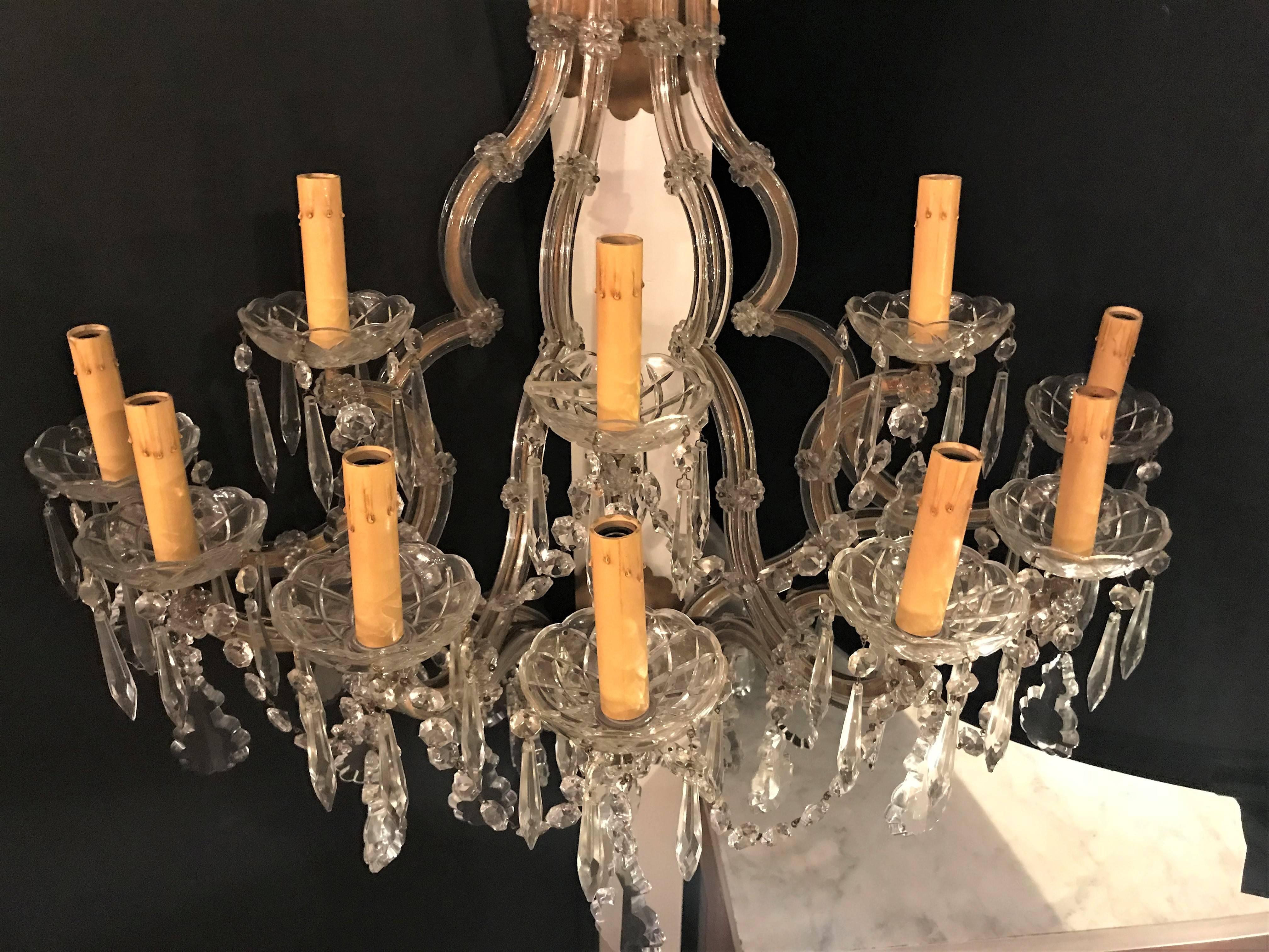 Pair of Venetian Crystal Ten Lights Wall Sconces, circa 1940 For Sale 5