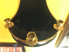 Pair of Ebony and Brass Tear Drop Wall Sconce Planters
