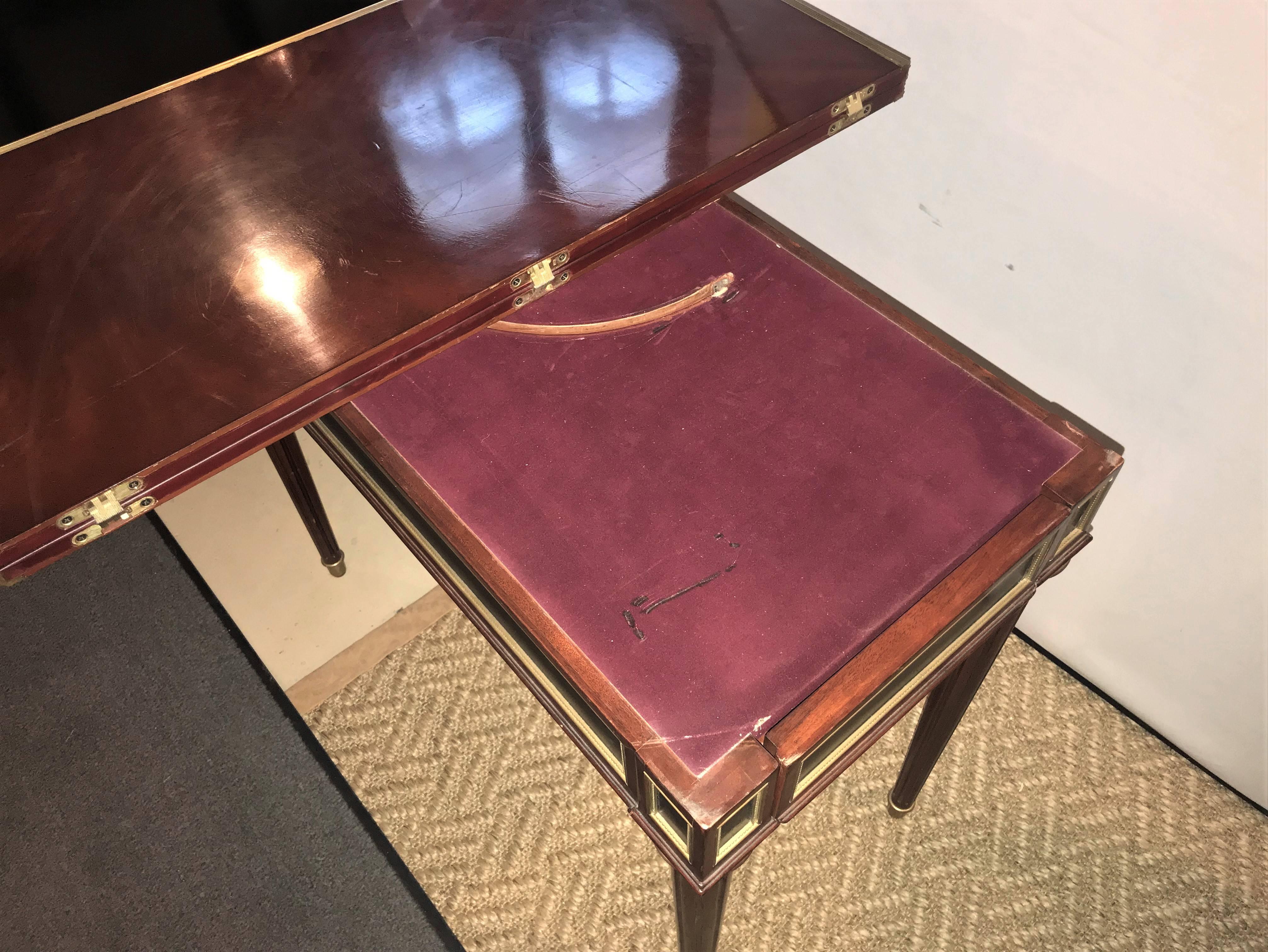 Bronze Mounted Mahogany Card Table by Ralph Lauren with Drawer In Good Condition In Stamford, CT