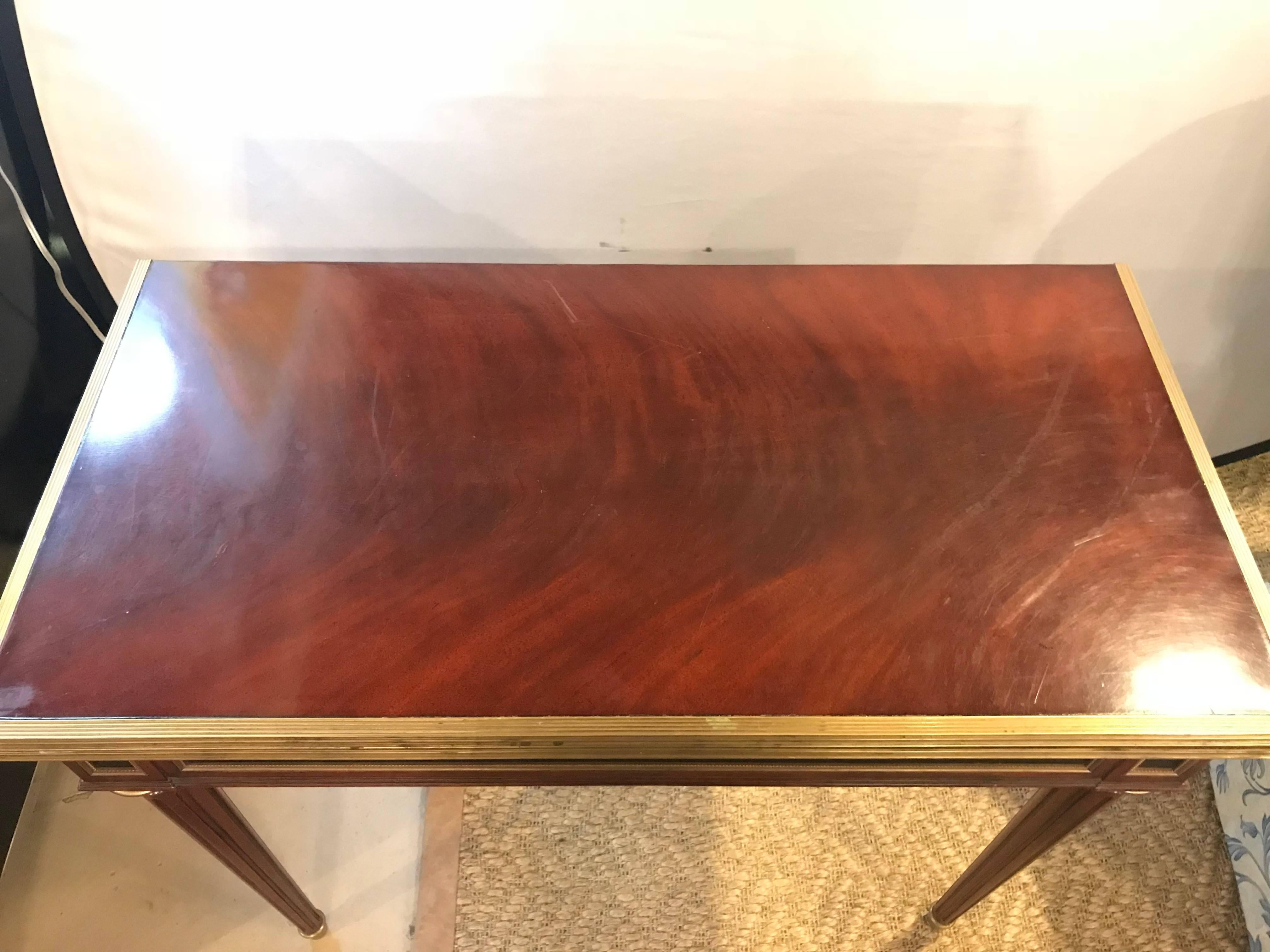 Hollywood Regency Bronze Mounted Mahogany Card Table by Ralph Lauren with Drawer