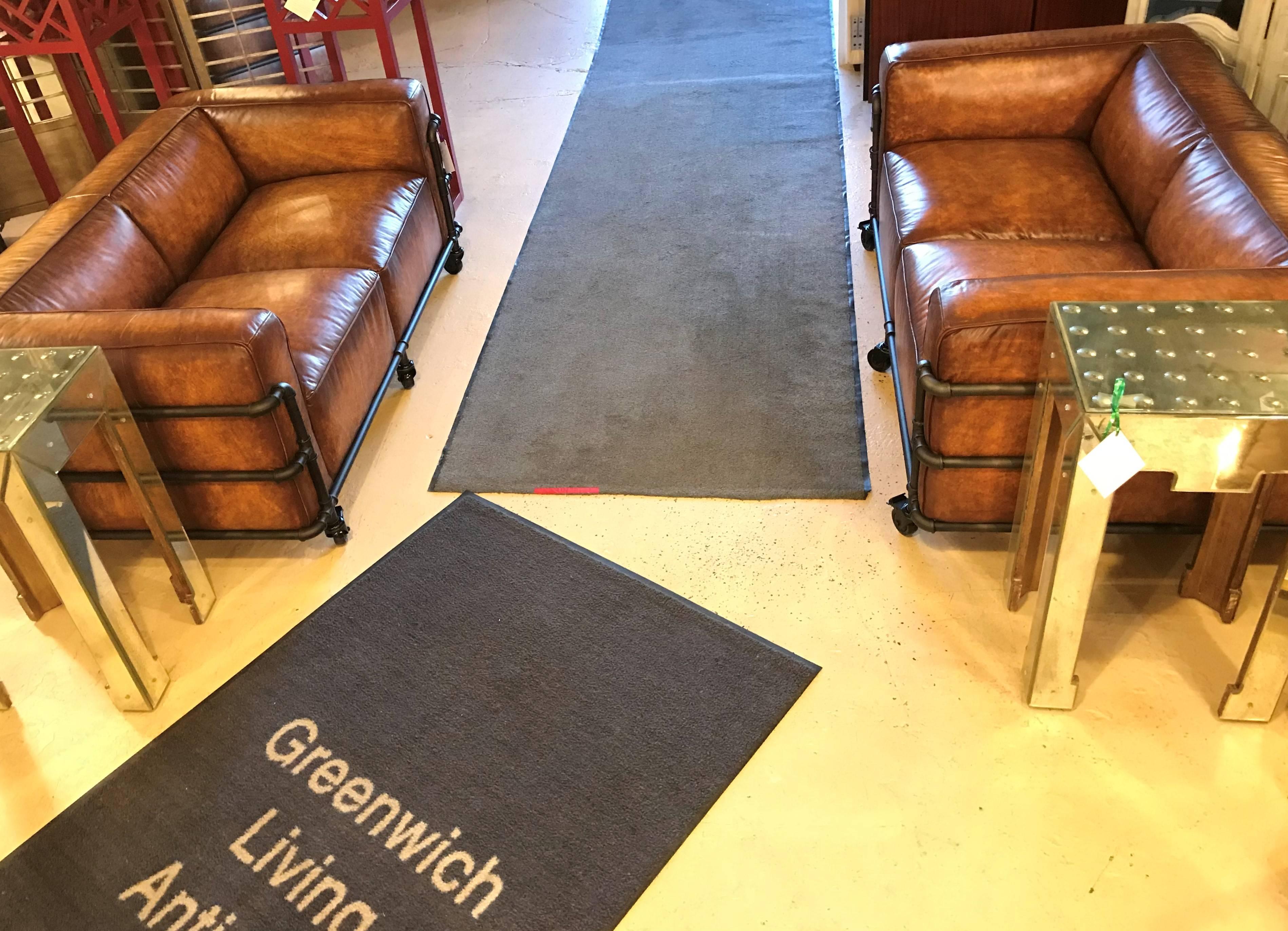 Pair of Industrial Style Sofas on Metal Frame Piping with Casters 3