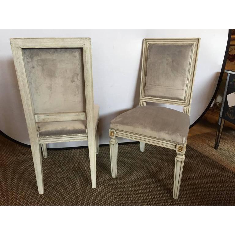 Pair of Jansen Style Parcel-Gilt and Paint Decorated Dining Chairs 3