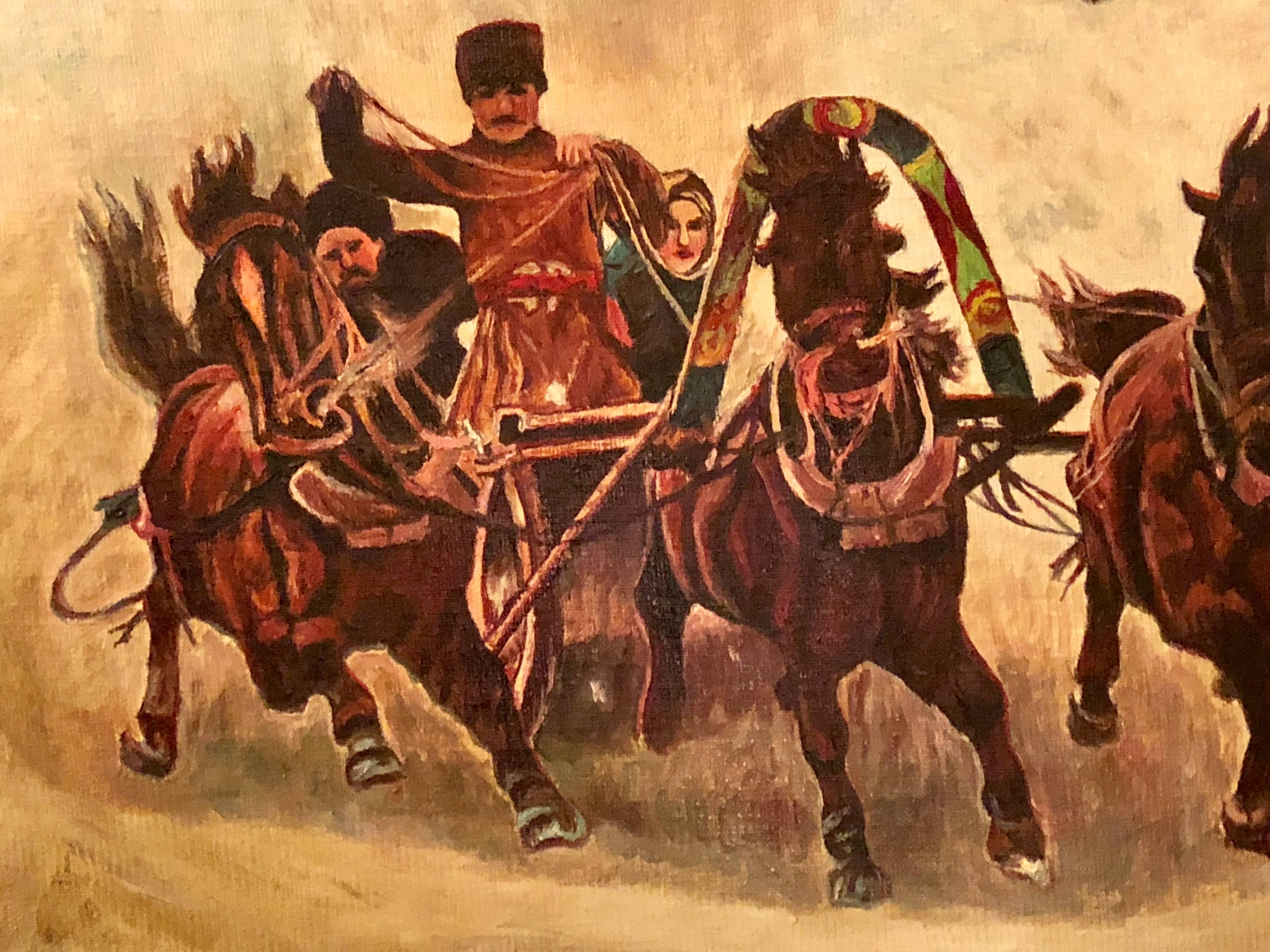 20th Century Oil on Canvas of a Russian Racing Scene in the Snow by Ivan Tschernikow