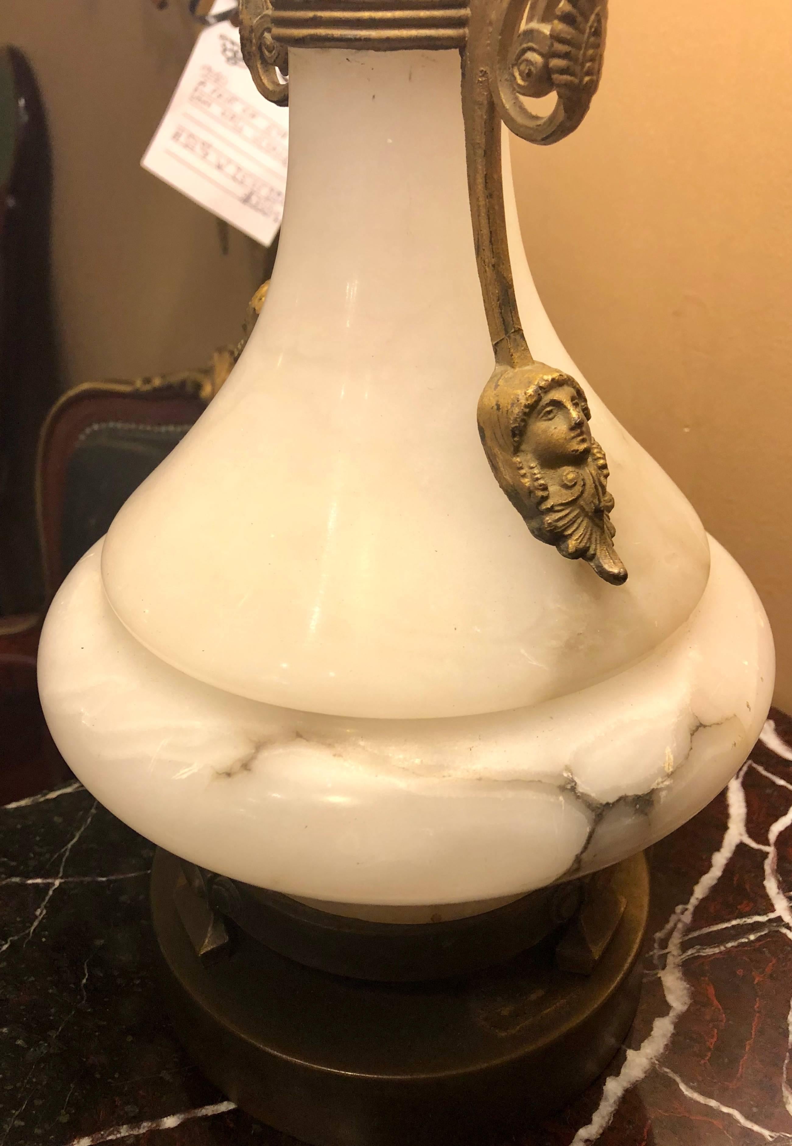 Pair of Alabaster Lamps Figural Bronze Mounted Table Lamps 3