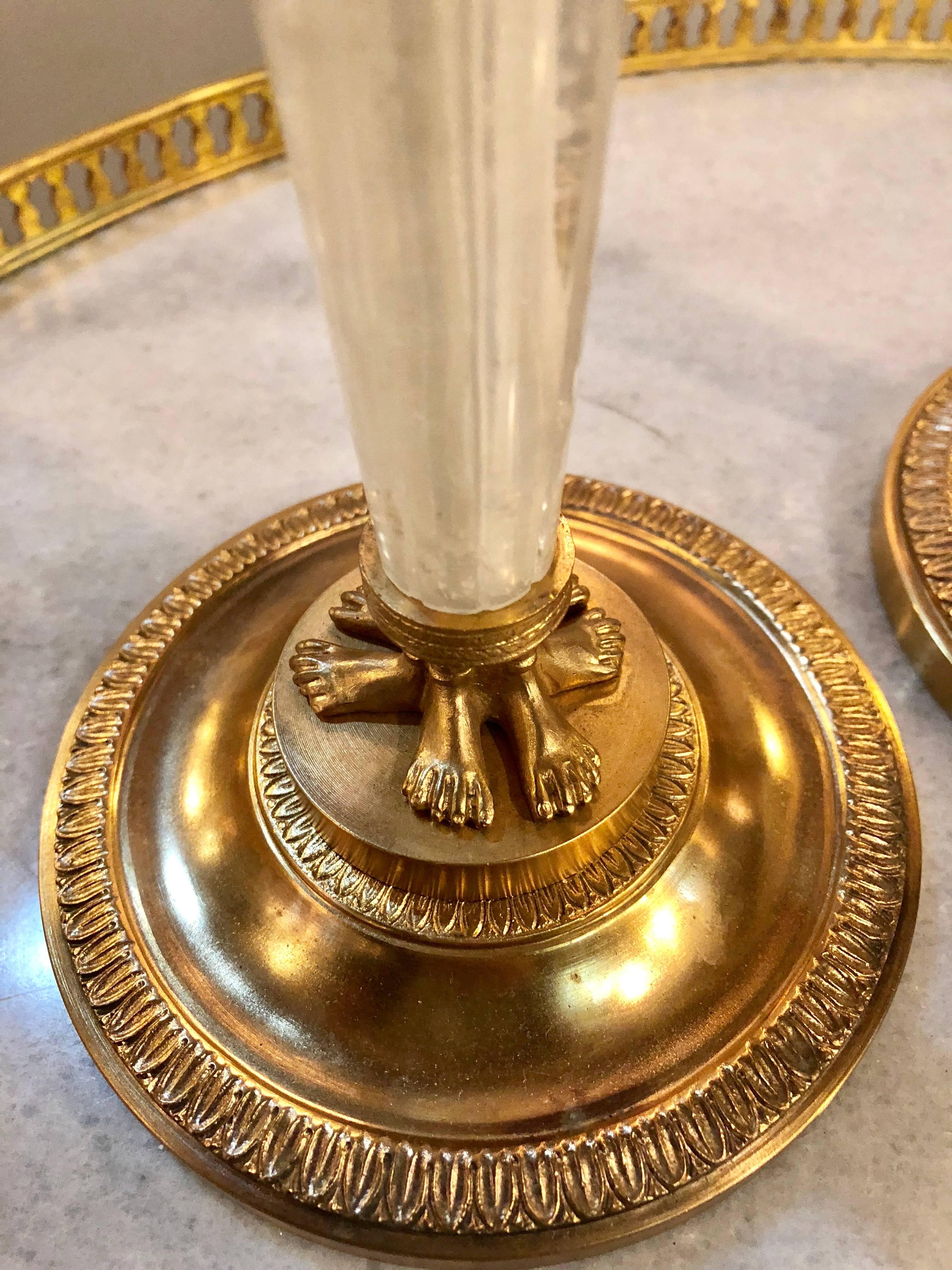 Pair of Empire Egyptian Style Bronze and Rock Crystal Candlesticks In Good Condition In Stamford, CT
