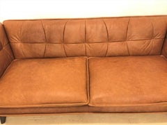 Modern Leather Hand-Stitched Hollywood Regency Style Couch or Sofa