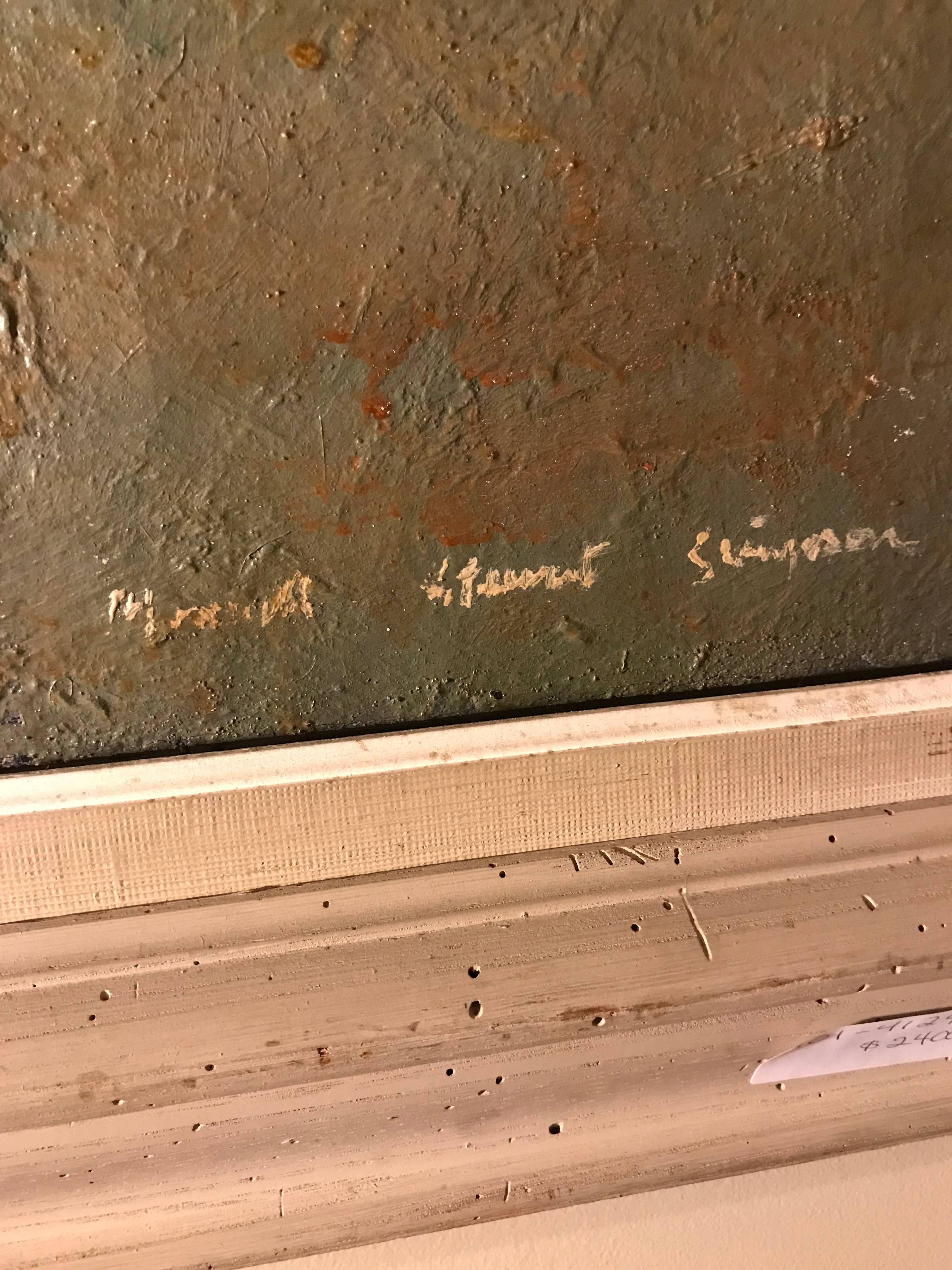 Oil on Canvas Signed Maxwell Stewart Simpson Dated 1956 Row Boots In Good Condition In Stamford, CT