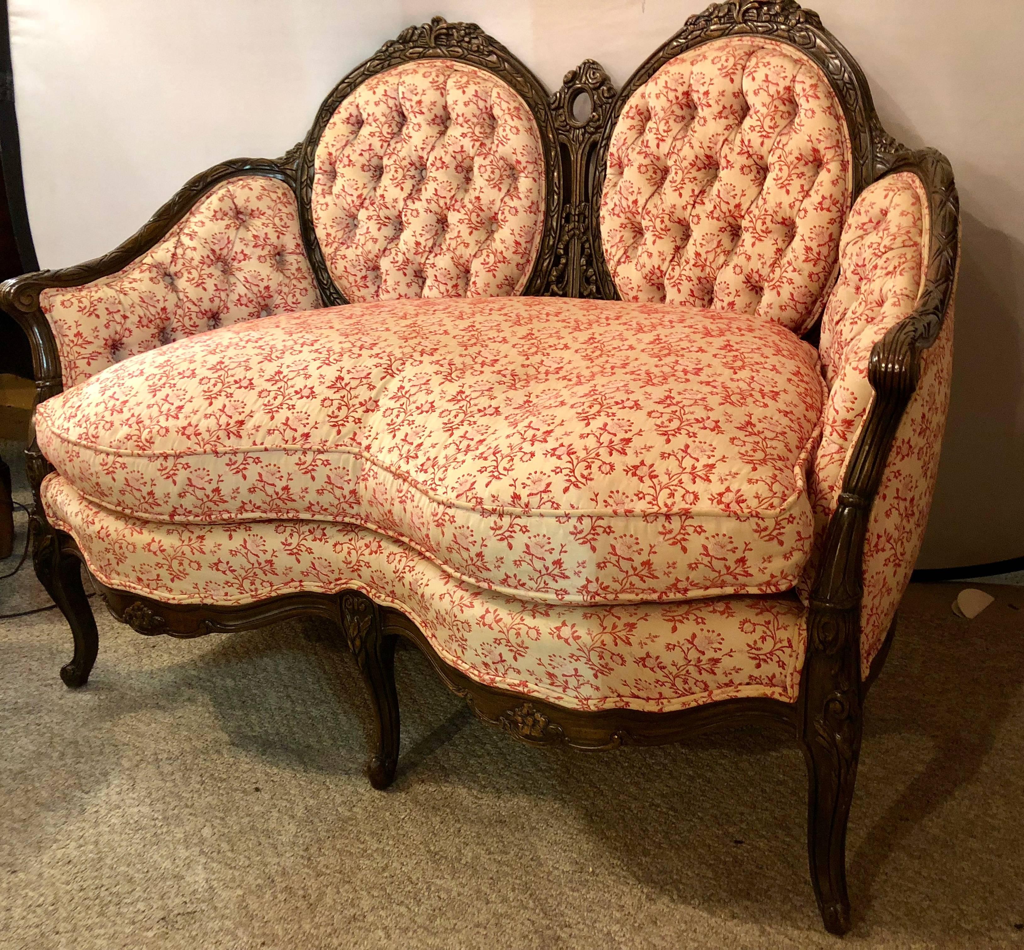Fine Pair of Louis XV Style Carved Settees or Loveseats 3