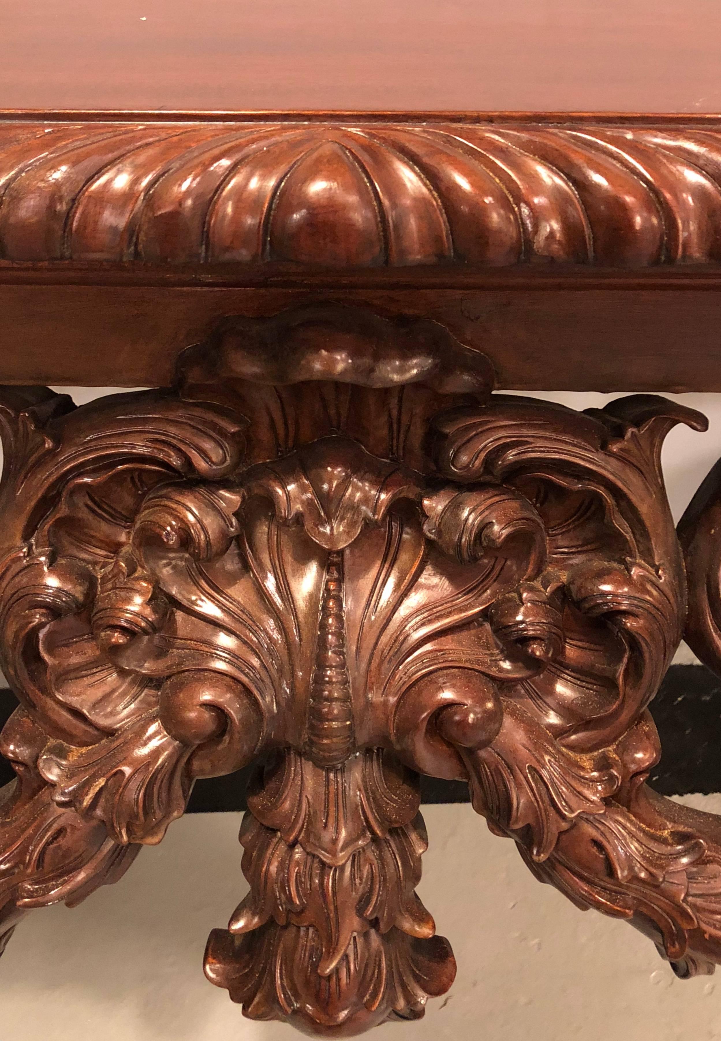 20th Century Custom Carved Console Table with Claw Feet and Carved Heads, circa 1940s