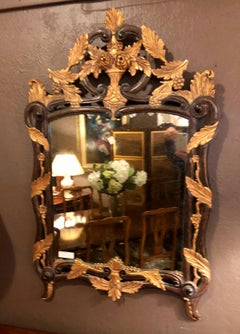 French Regency Antique Mirror of Mahogany and Gilt with Basket of Roses Design