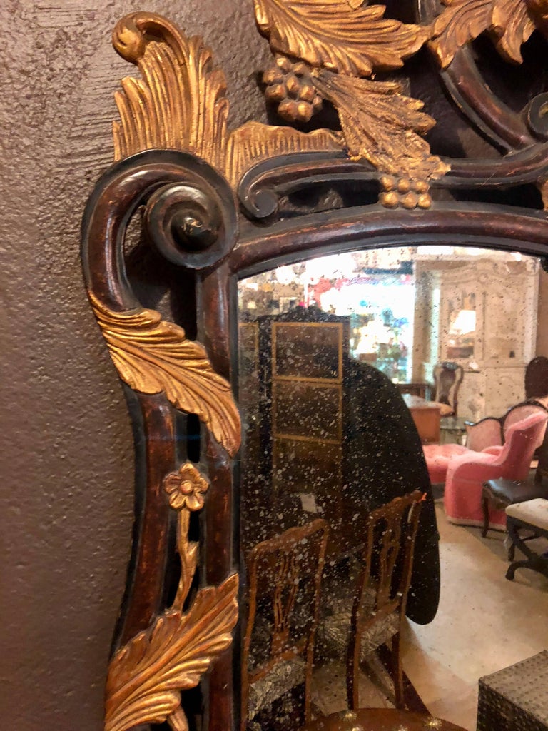 French Regency Antique Mirror of Mahogany and Gilt with Basket of Roses Design For Sale 2