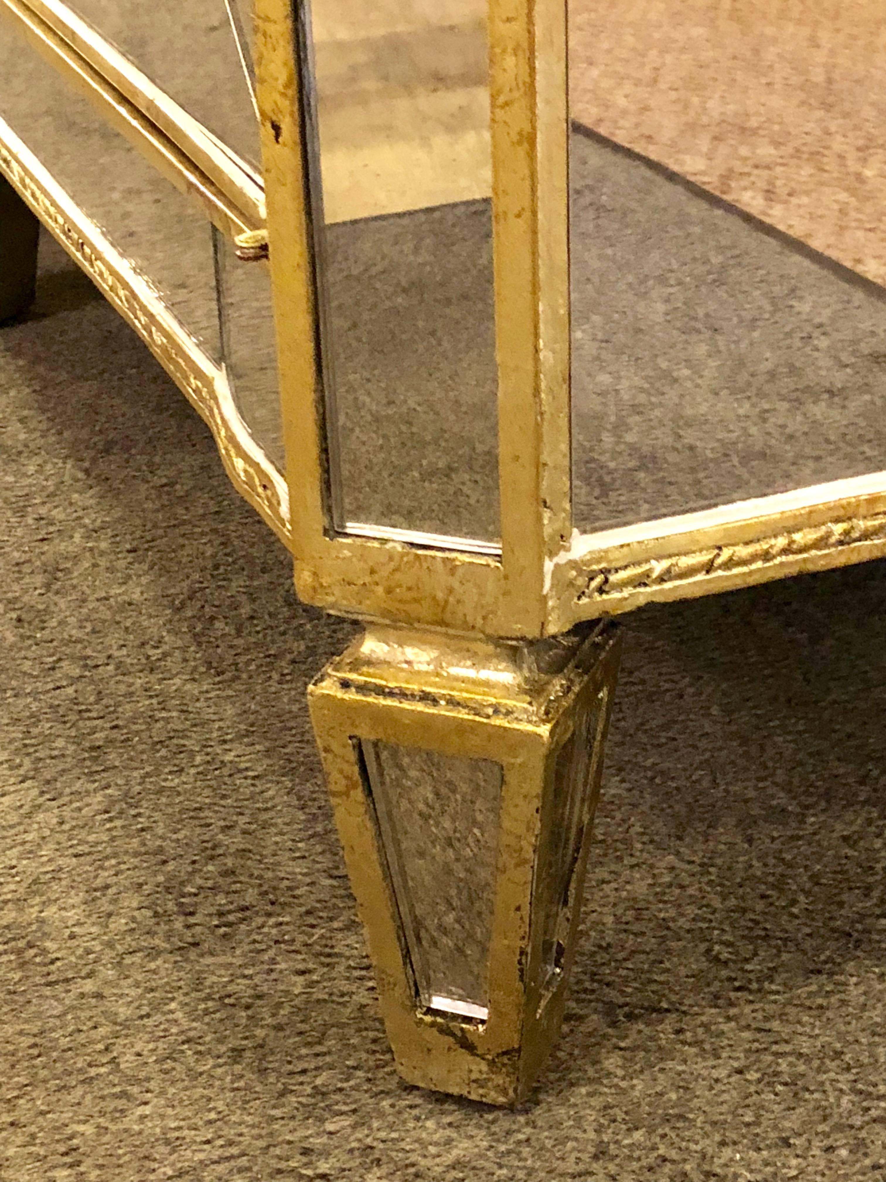 20th Century Hollywood Regency Style Pair of Mirrored Marble-Top Nightstands or End Tables