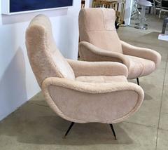 Pair of Mid-Century Italian Chairs, Shearling and Black Metal, circa 1950s