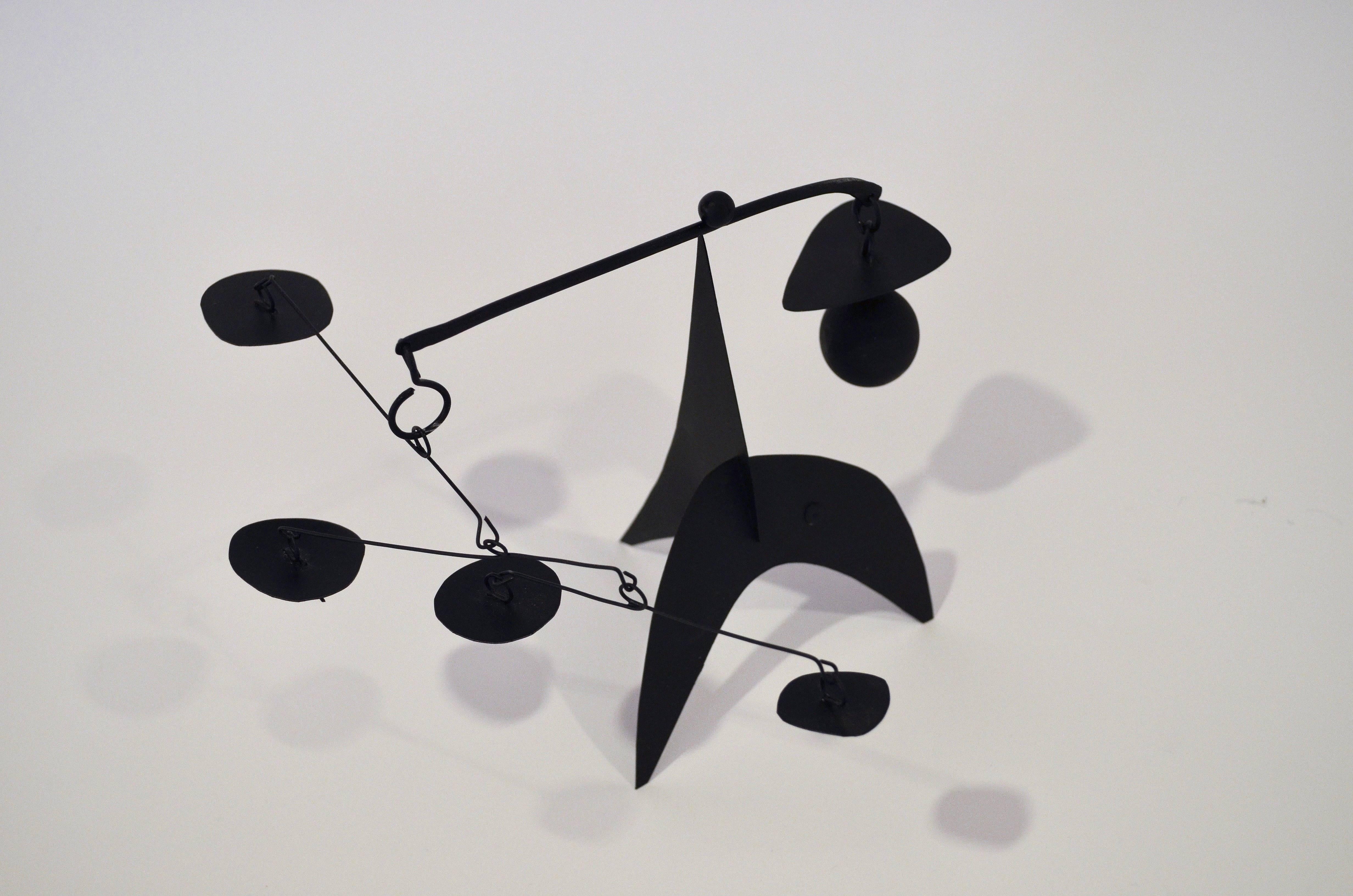 Contemporary New York artist/sculptor Jim Hunter's modern collection of five tabletop mobiles are Kinetic sculptures. Different sizes, colors, shapes and custom work available, please contact the dealer for more details. All works are accompanied