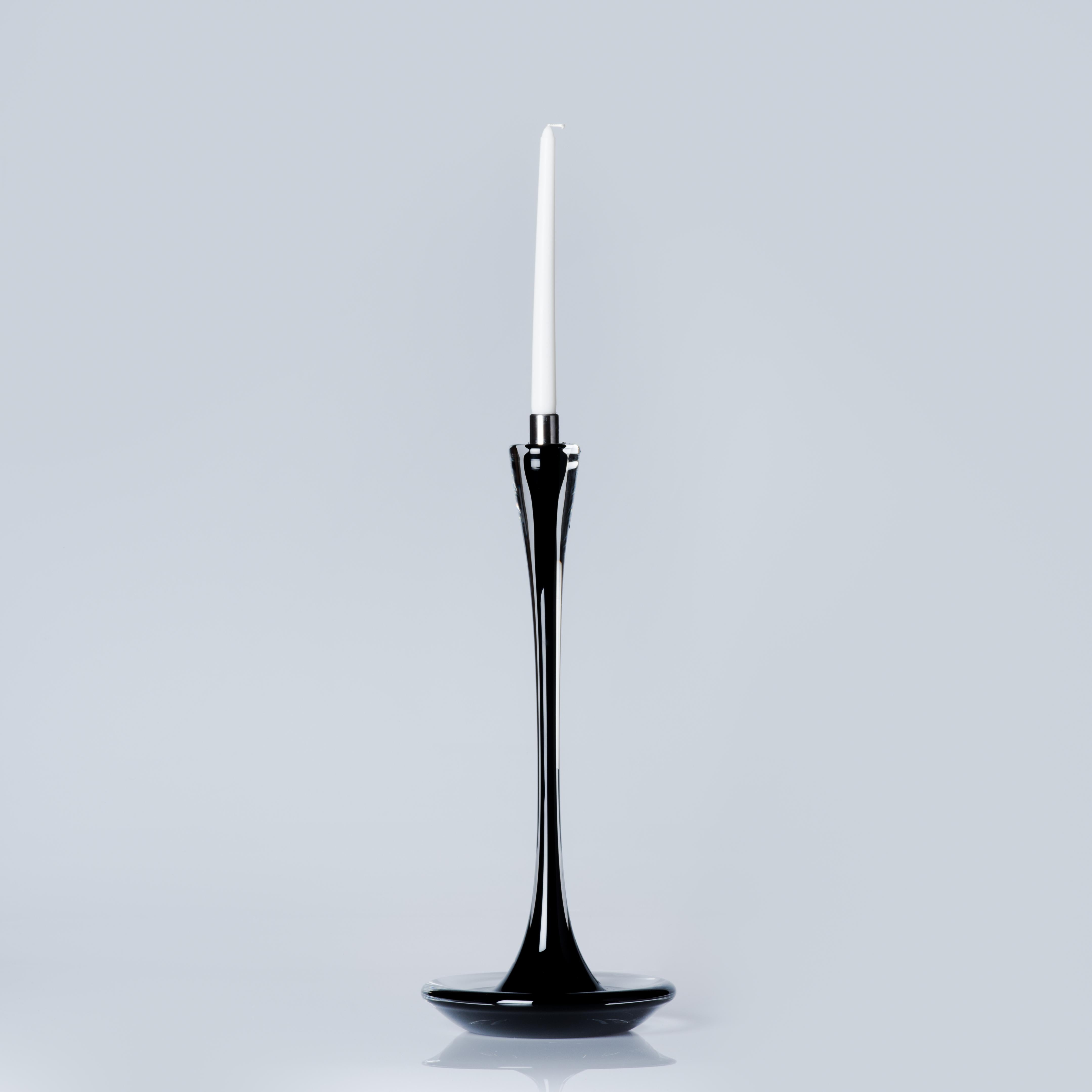 Modern Moshe Bursuker Set of 5 Black Glass Candleholders, 2024 For Sale
