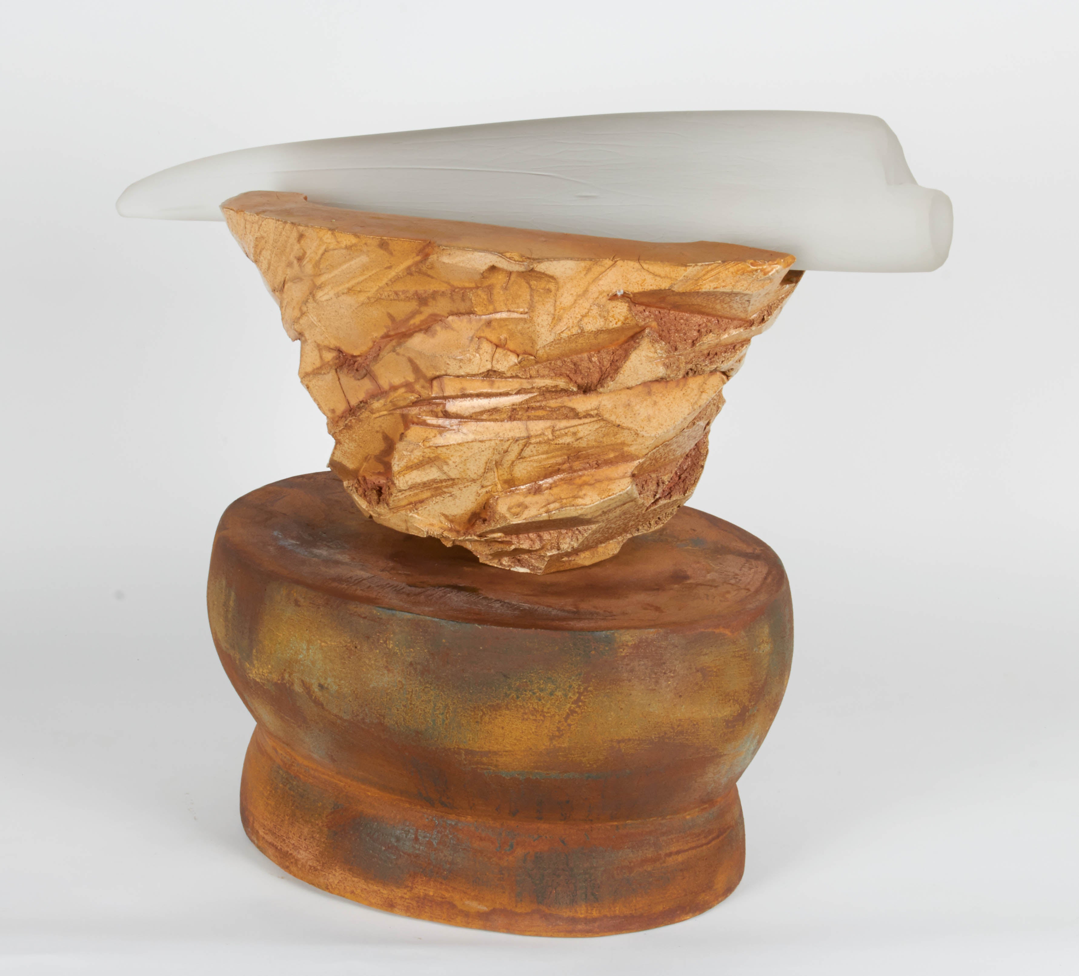 Modern Richard Hirsch Ceramic Altar Bowl with Blown Glass Weapon, 2002 For Sale